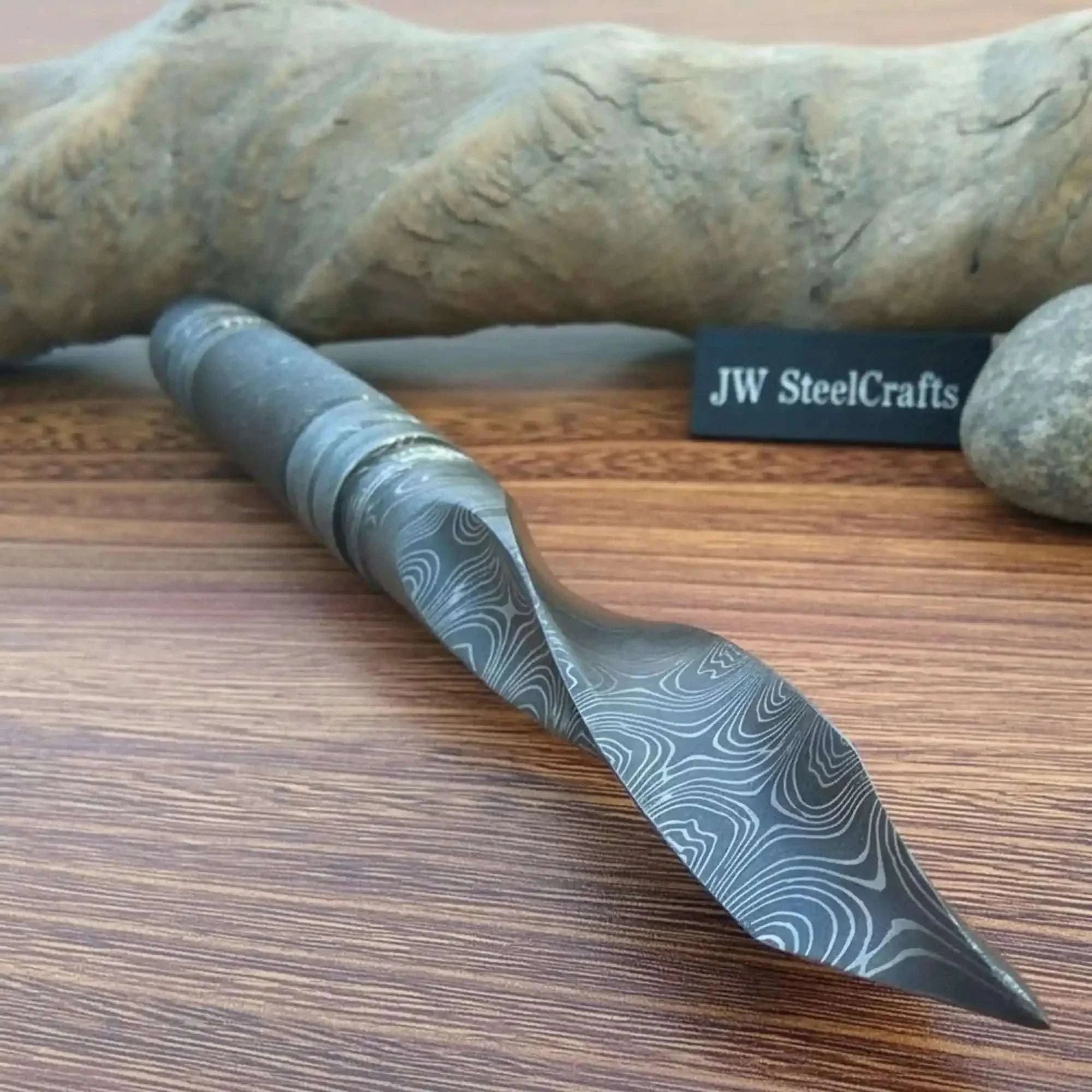 Palmarius Outdoors Handmade Damascus Aikuchi Tanto Knife with Aluminum Saya | Full Tang Japanese Style Knife 