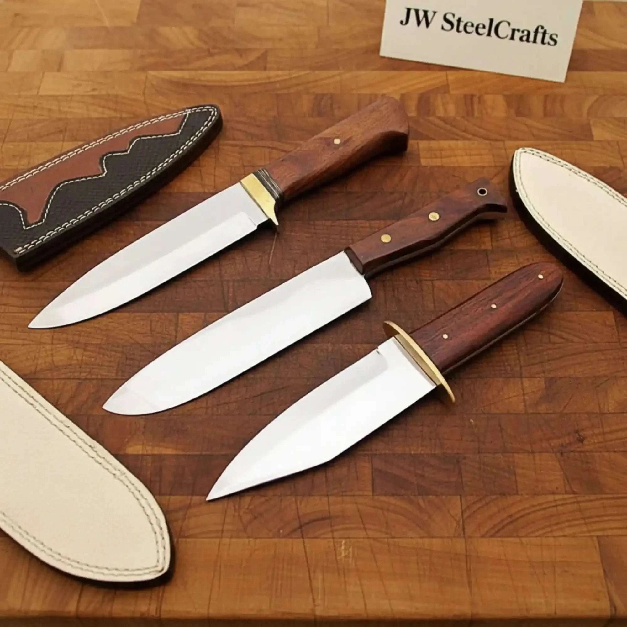 Palmarius Outdoors Handmade 3-Piece Chef Knife Set with Tali Wood Handles | Full Tang Kitchen Knife Collection Chef Knife