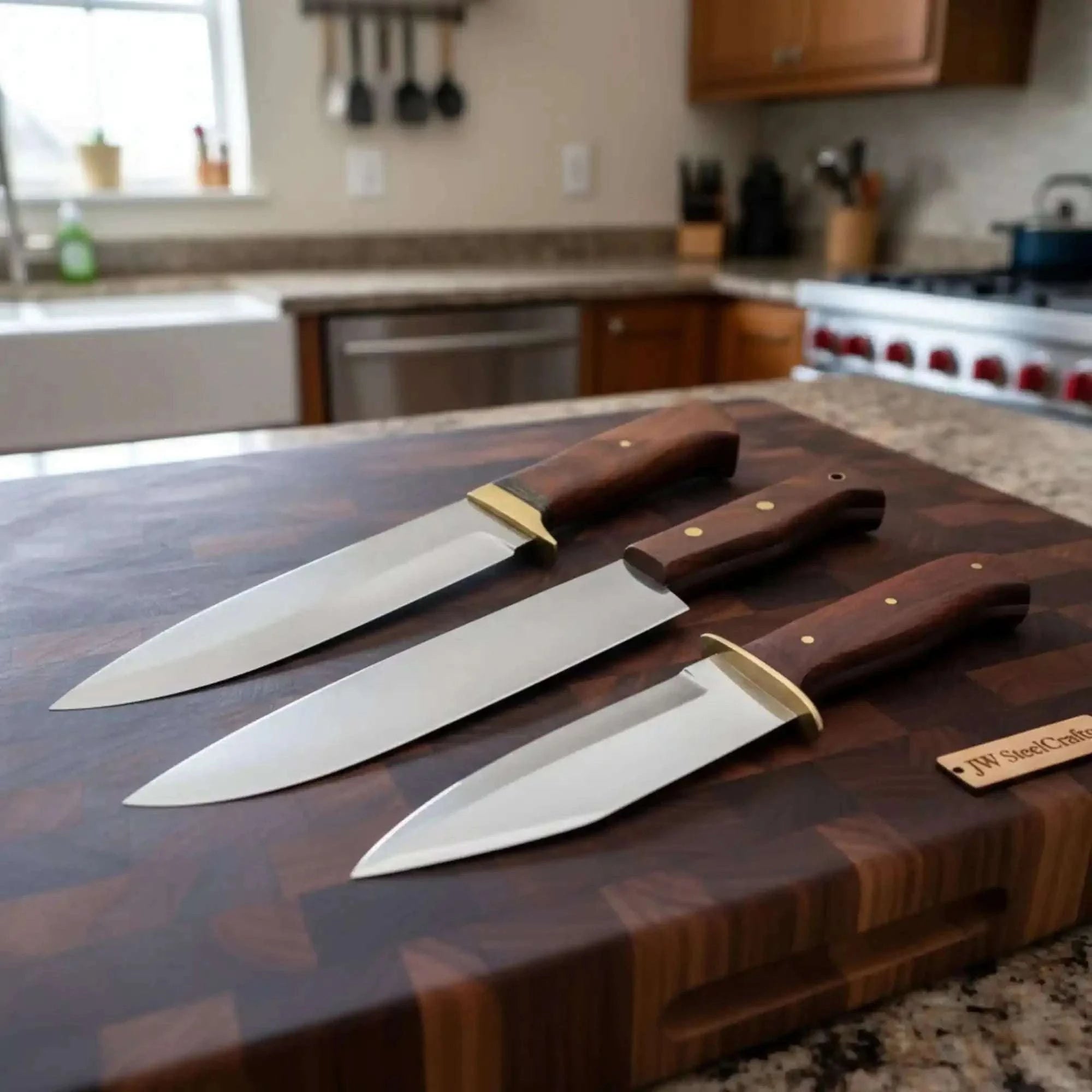 Palmarius Outdoors Handmade 3-Piece Chef Knife Set with Tali Wood Handles | Full Tang Kitchen Knife Collection Chef Knife