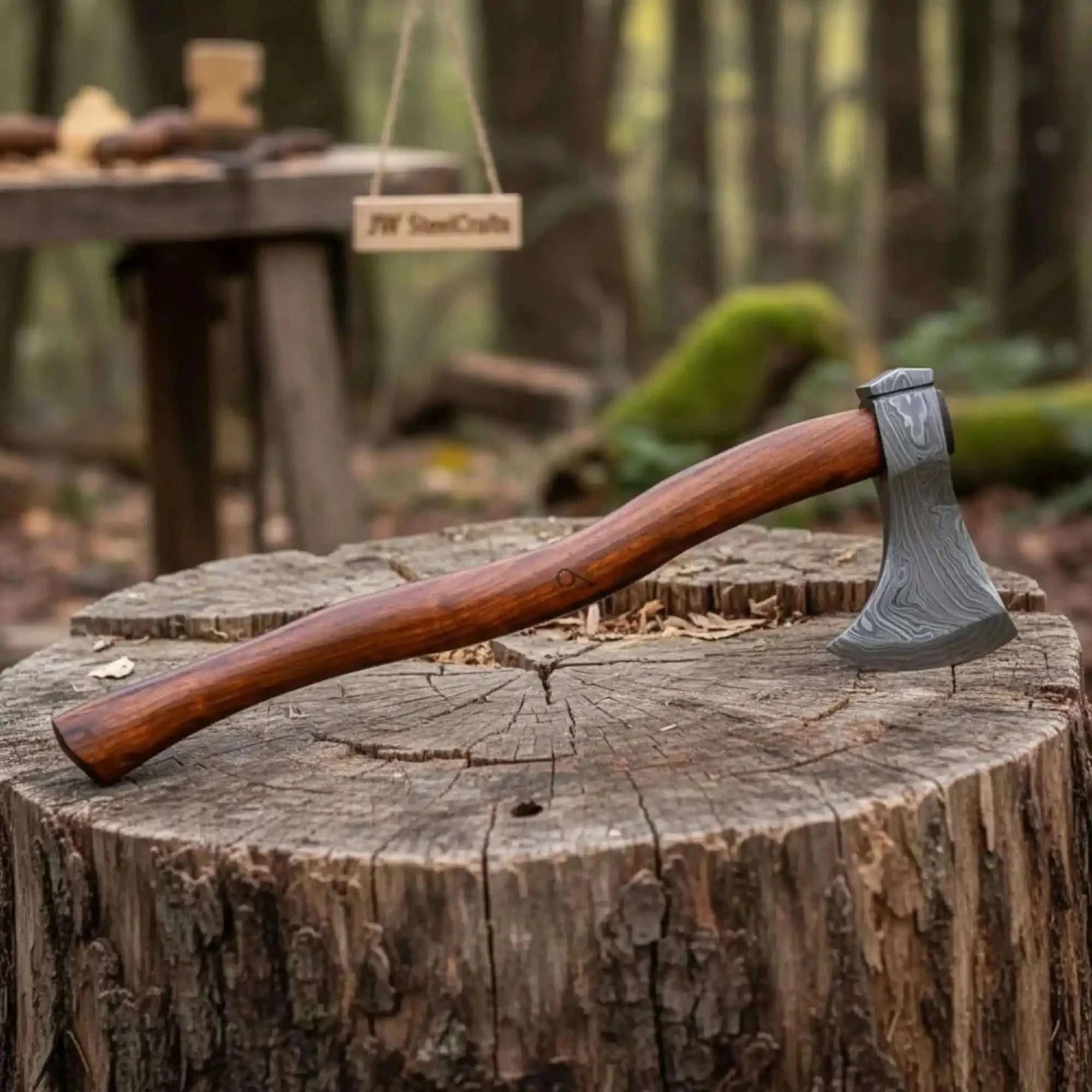 Palmarius Outdoors Damascus Skeggox Viking Bearded Axe with Rose Wood Handle 