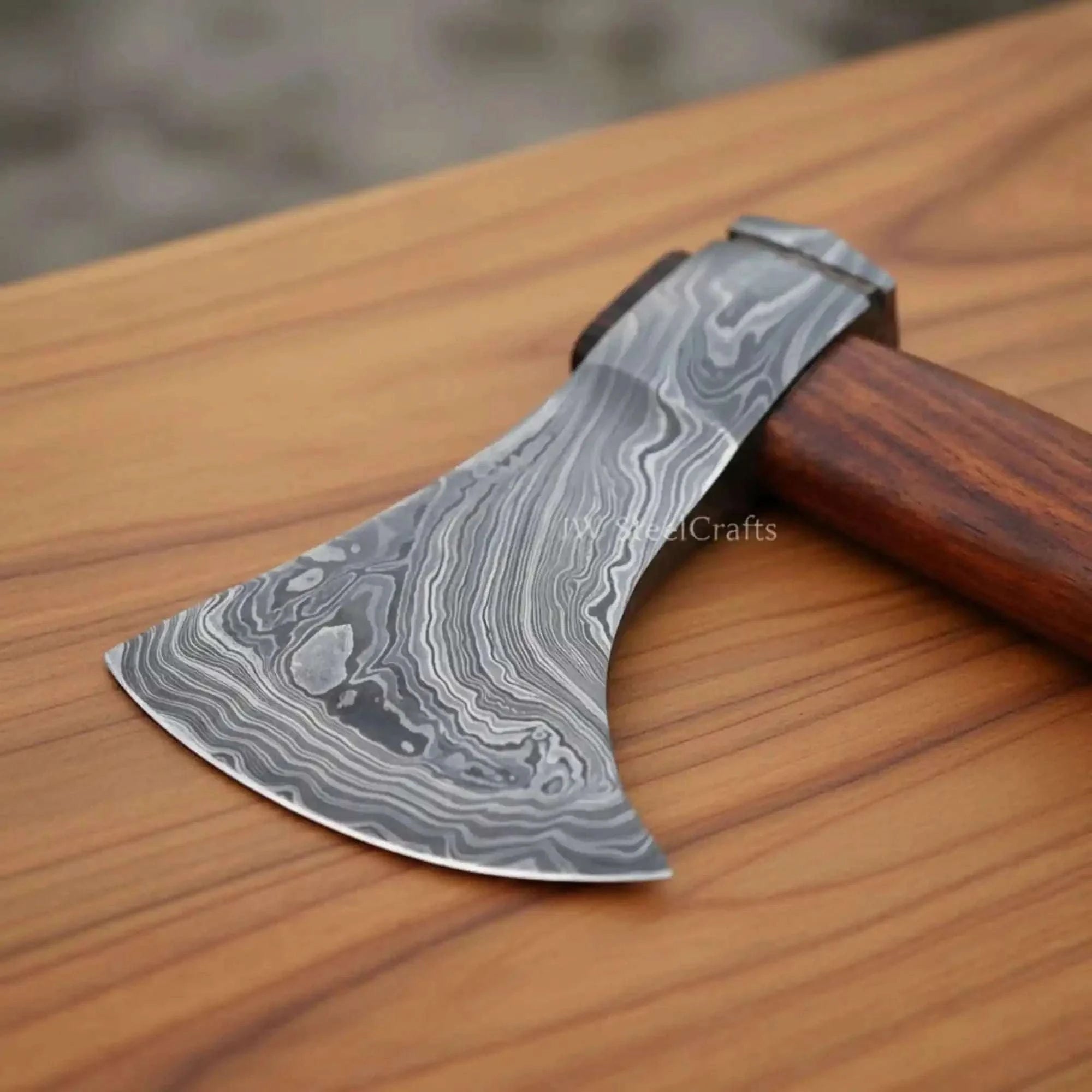 Palmarius Outdoors Damascus Skeggox Viking Bearded Axe with Rose Wood Handle 