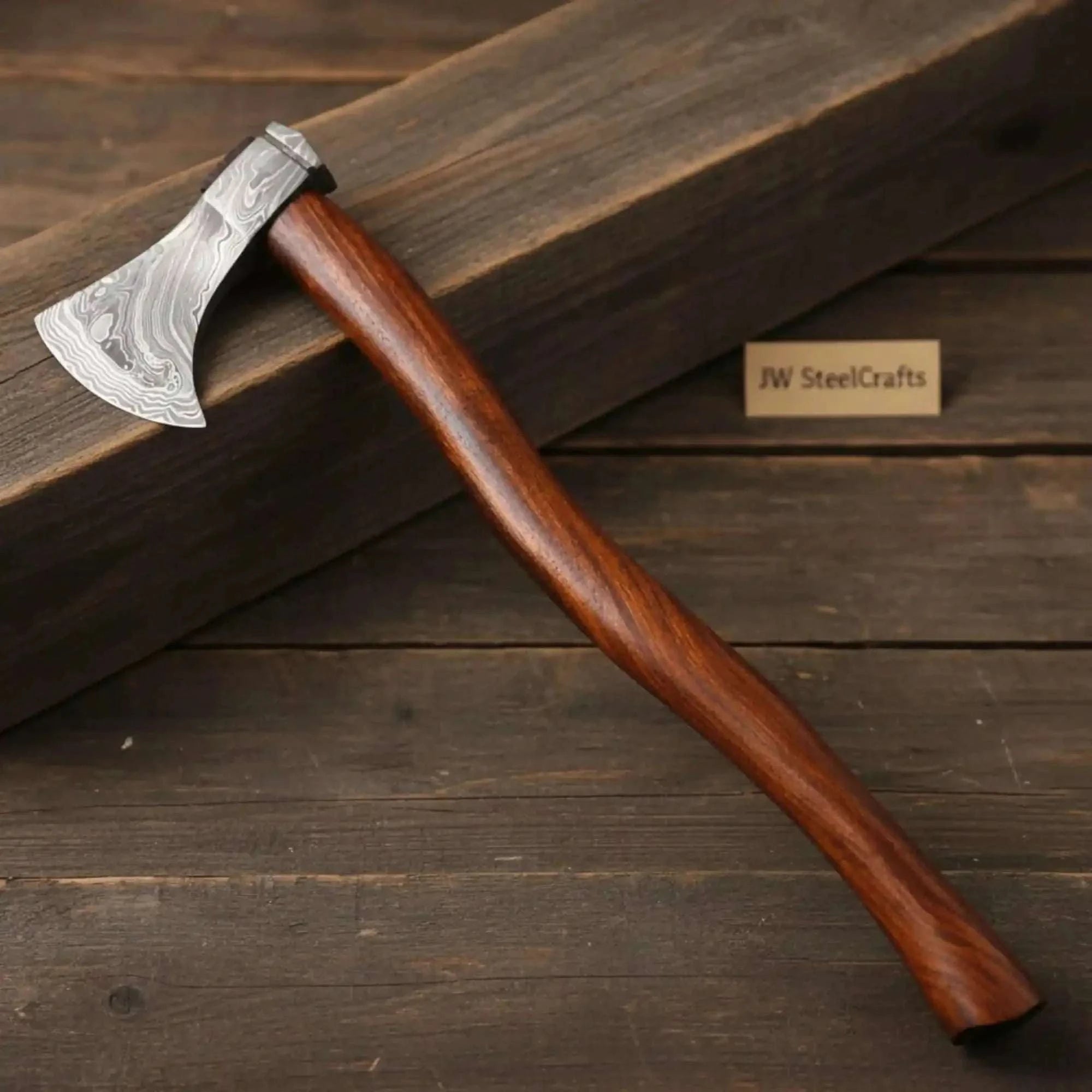 Palmarius Outdoors Damascus Skeggox Viking Bearded Axe with Rose Wood Handle 