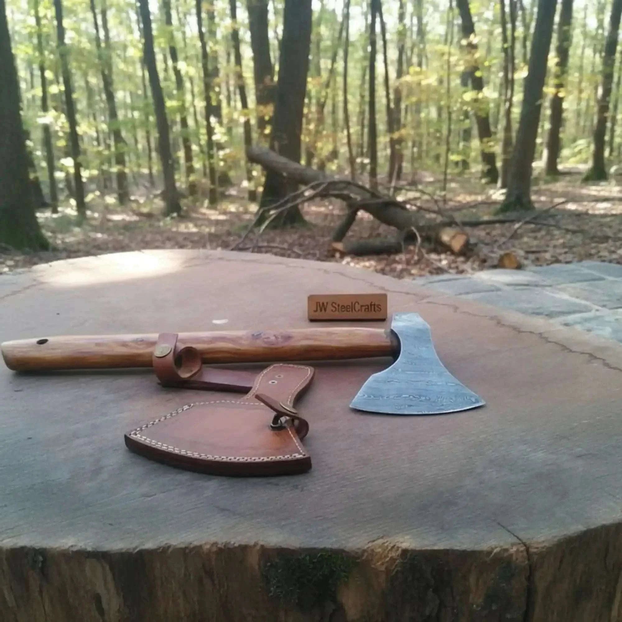 Palmarius Outdoors Handmade Damascus Hudson Bay Axe with Tali Wood Handle 