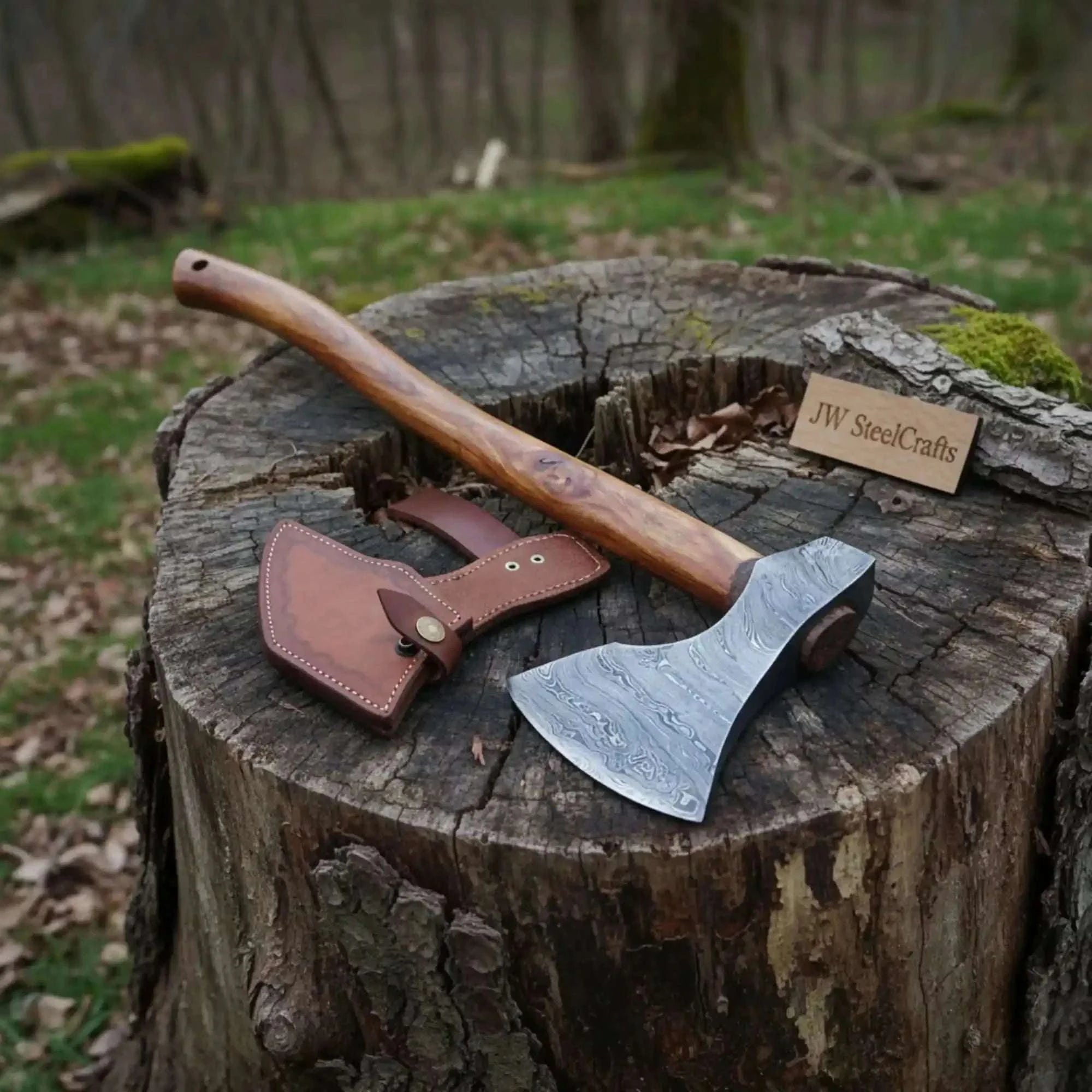 Palmarius Outdoors Handmade Damascus Hudson Bay Axe with Tali Wood Handle 