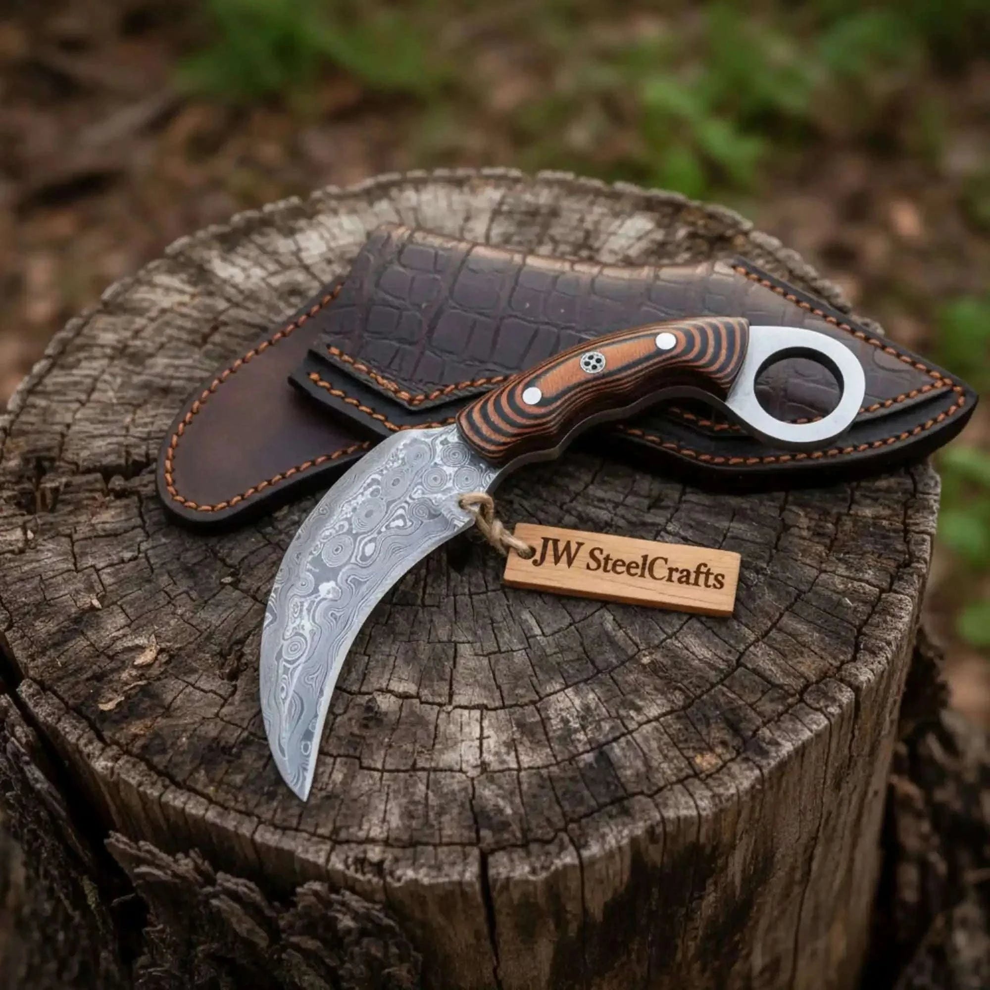 Palmarius Outdoors Handmade Damascus Karambit Knife with Multi-Color Micarta Handle 