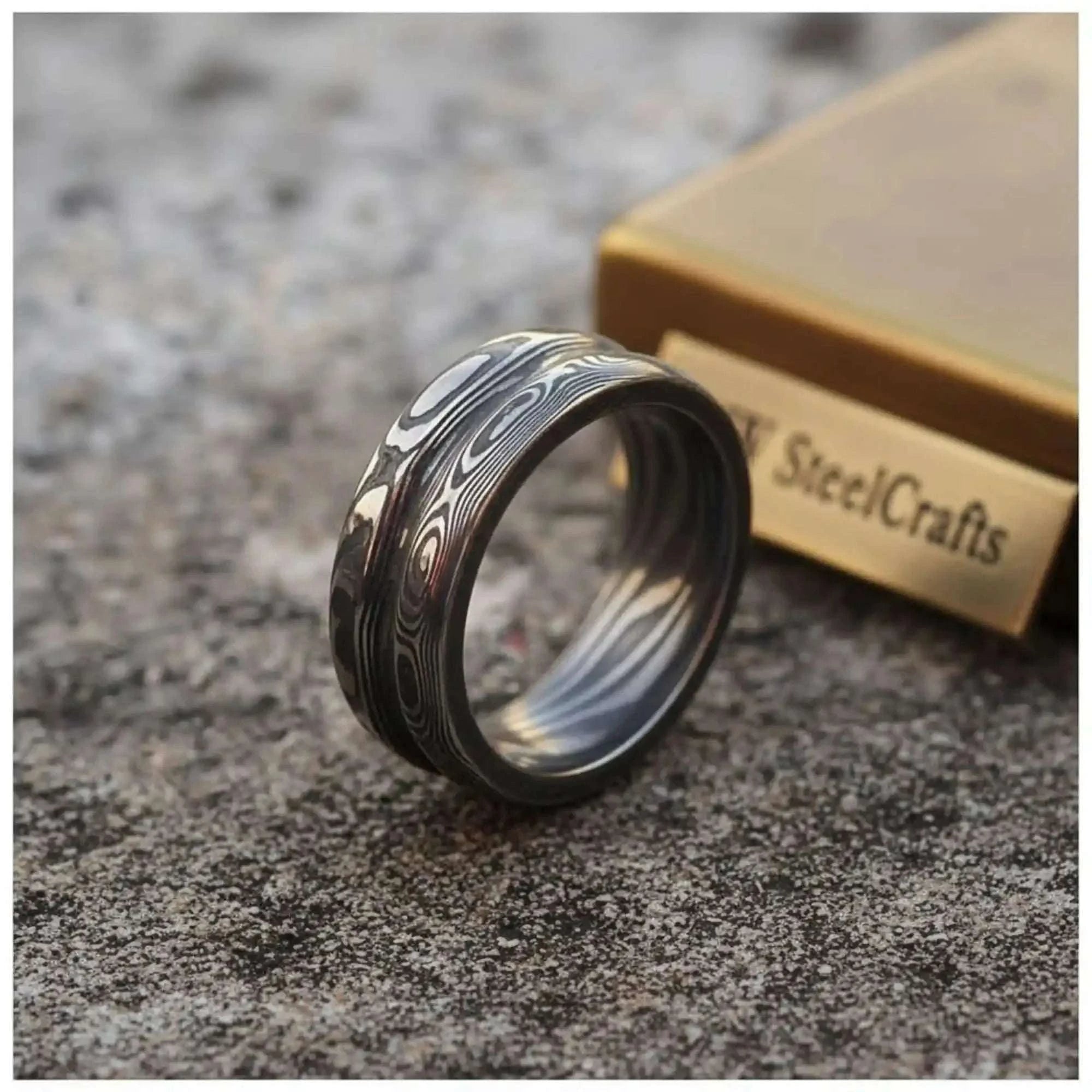 Palmarius Outdoors Handmade Damascus Steel Ring | Unisex Wedding Band Available in All Sizes 