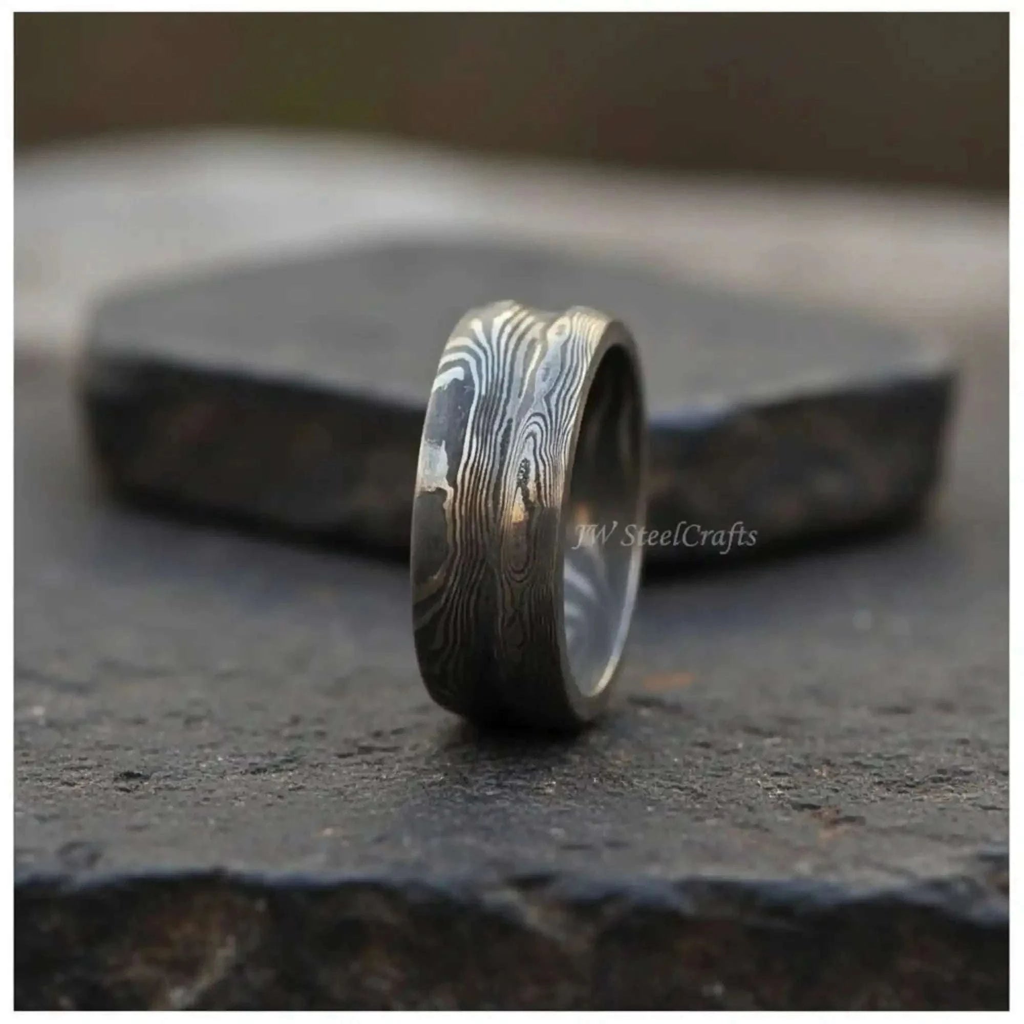 Palmarius Outdoors Handmade Damascus Steel Ring | Unisex Wedding Band Available in All Sizes 
