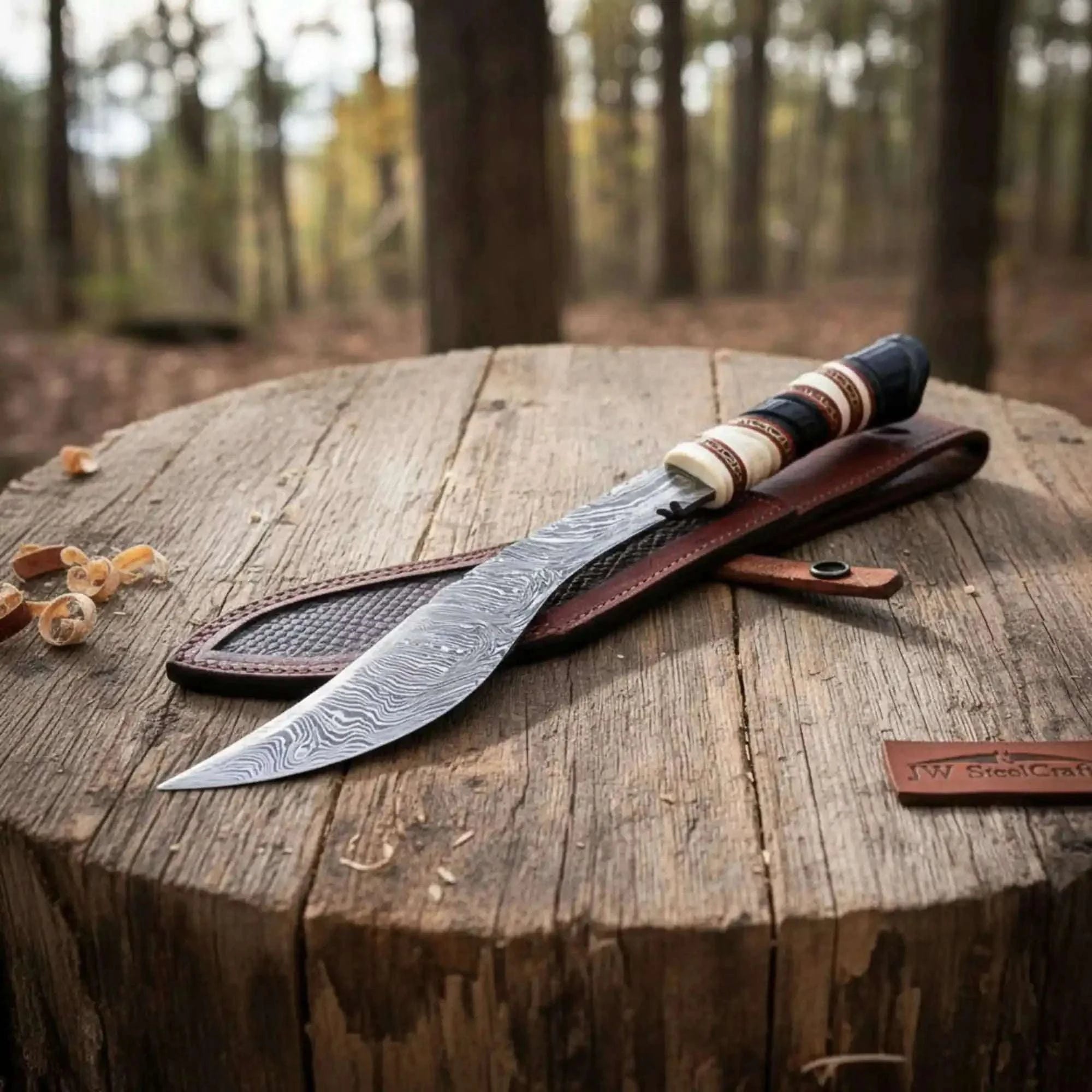Palmarius Outdoors Custom Ghurkha Kukri Knife Curved Blade Damascus Steel Outdoor Chopping Tool 