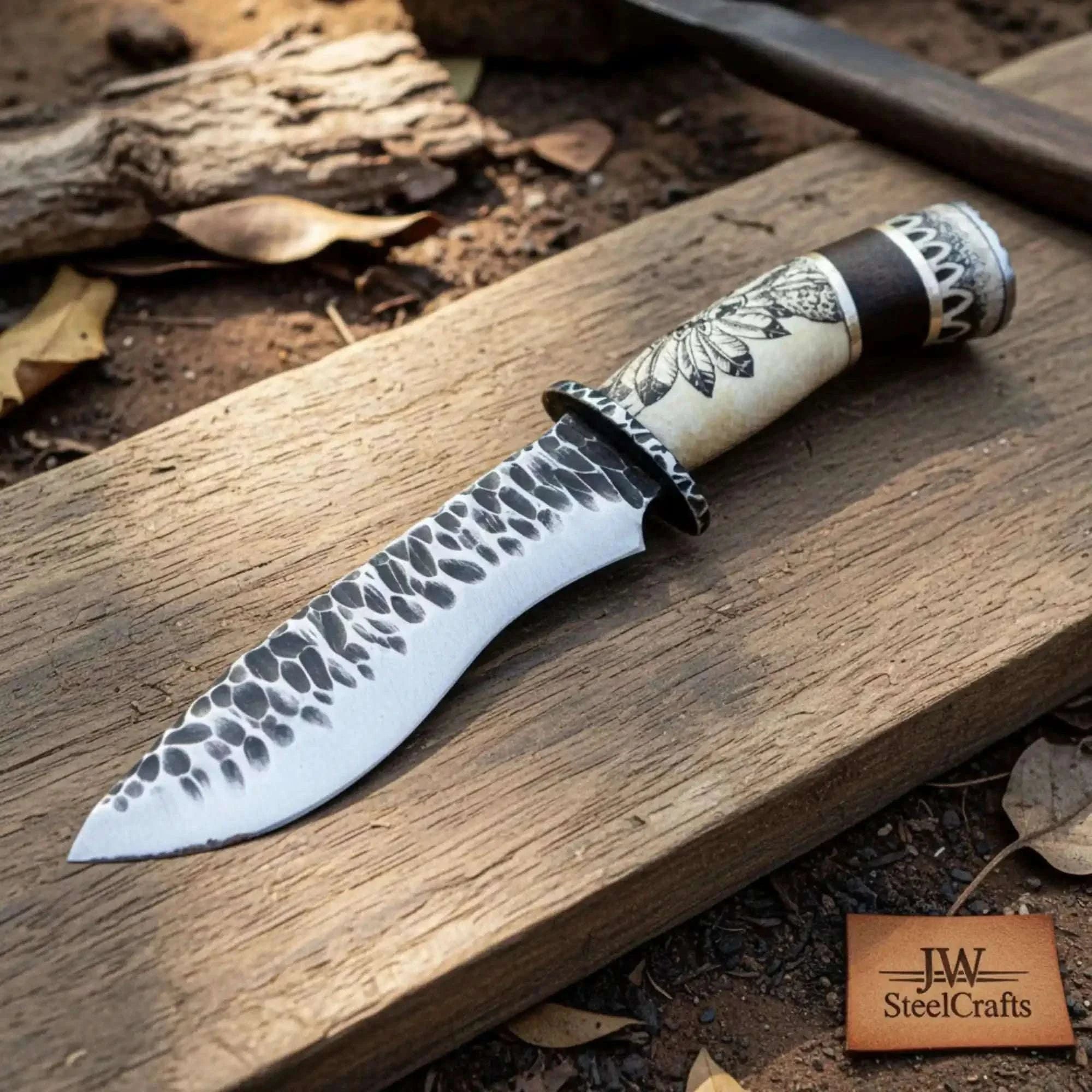 Palmarius Outdoors Handmade High Carbon Steel Drop Point Hunting Knife with Scrimshaw Handle 