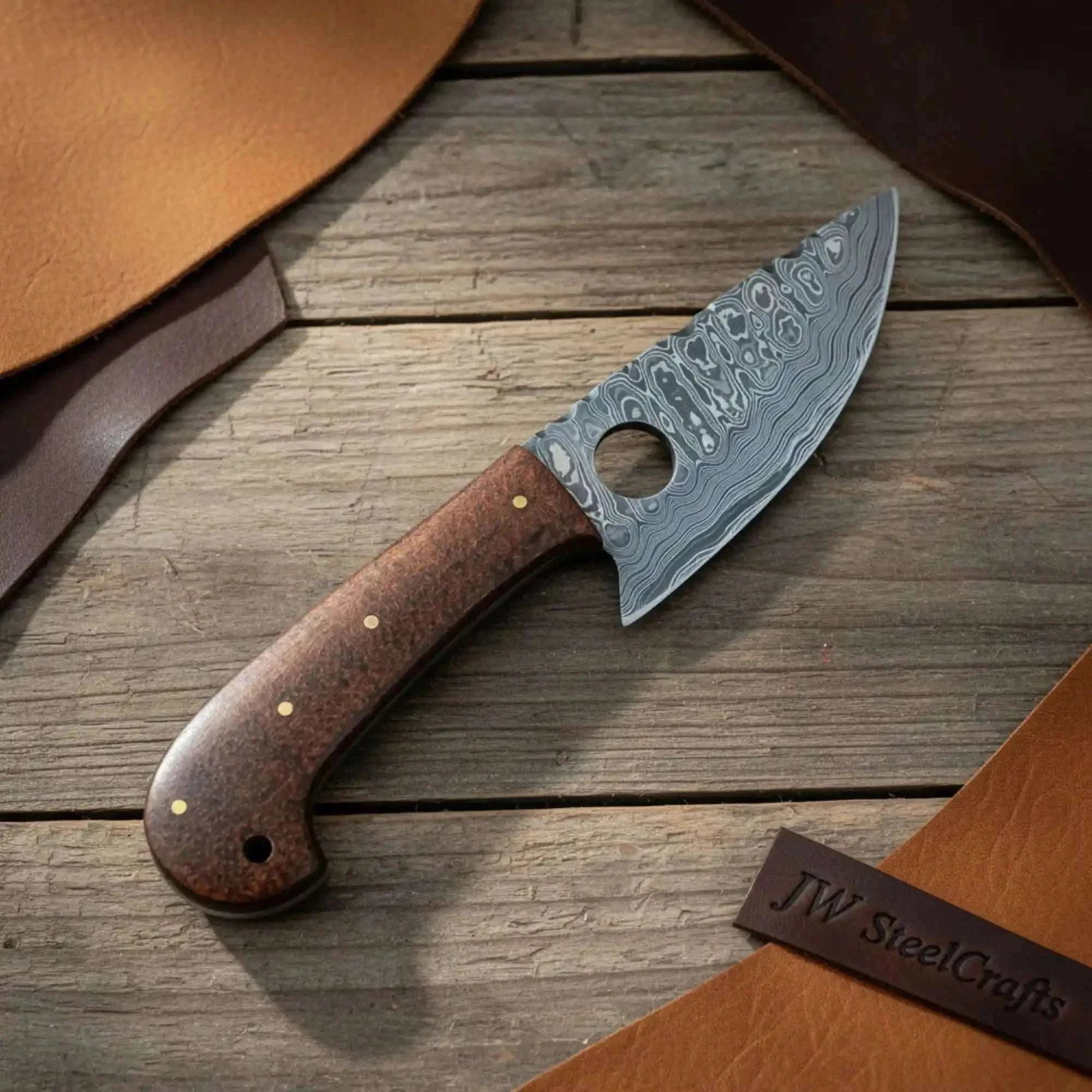 Palmarius Outdoors Handmade Damascus Mini Skinner Knife with Wooden Handle | Full Tang Drop Point Blade Skinner Knife