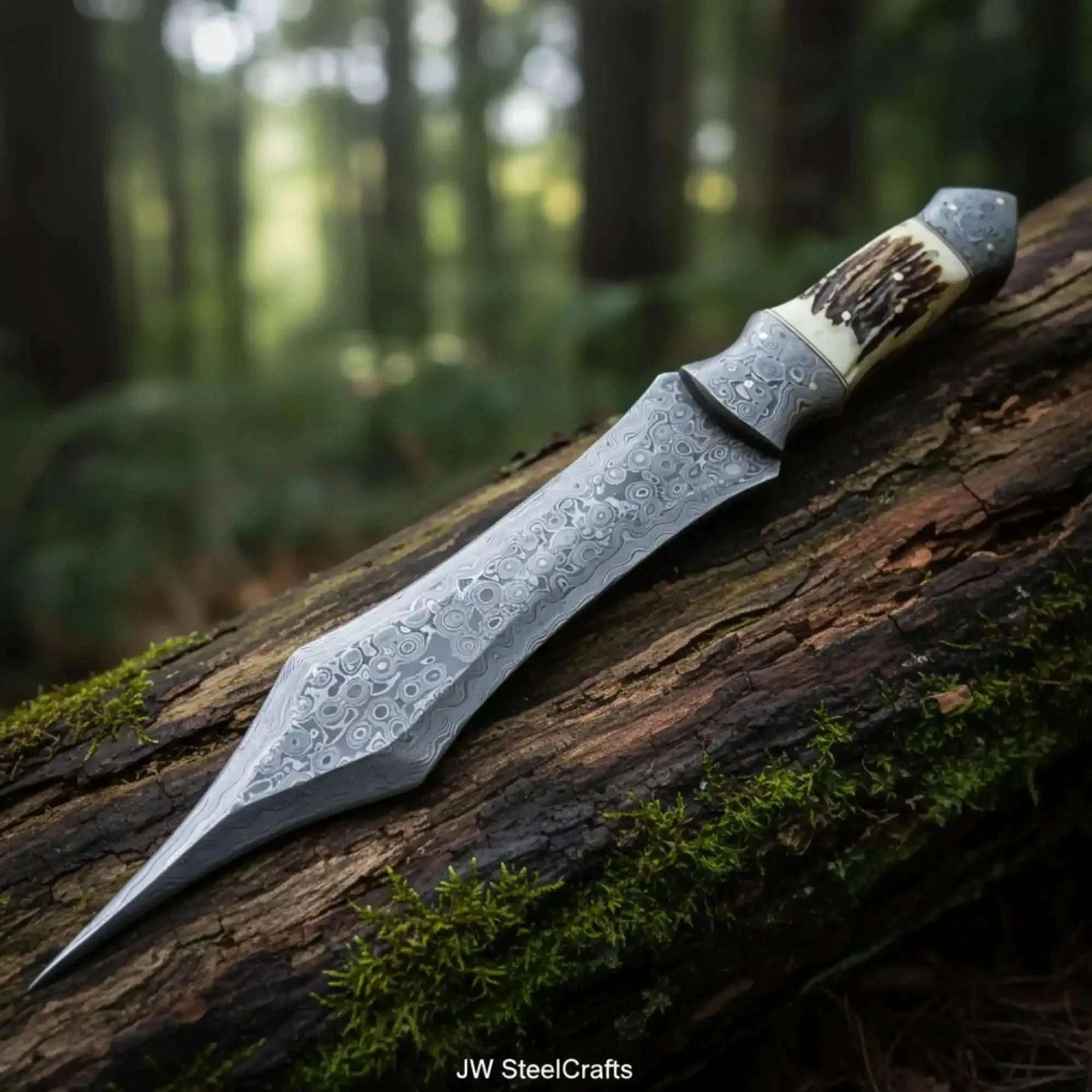 Palmarius Outdoors Handmade Damascus Medieval Spear Point Dagger with Stag Horn Handle 
