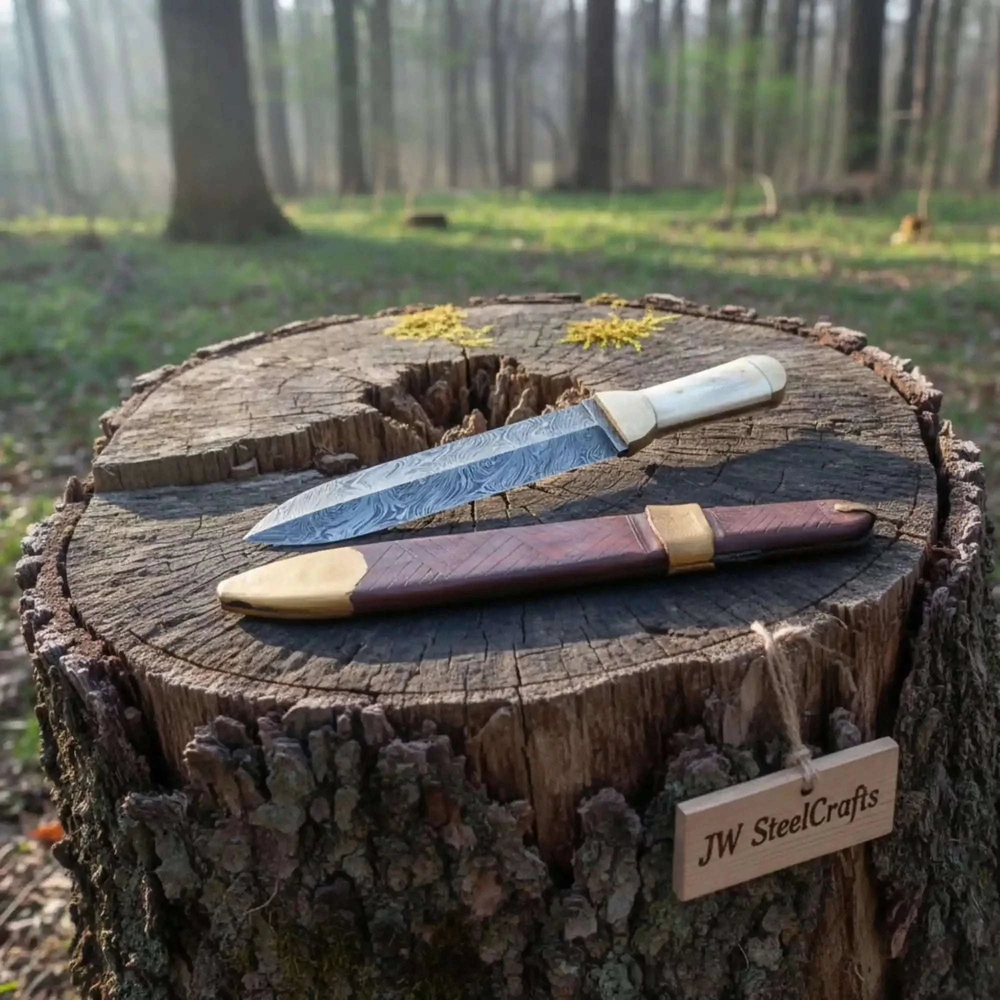 Palmarius Outdoors Handmade Persian Style Damascus Dagger with Camel Bone Handle & Wooden Scabbard 