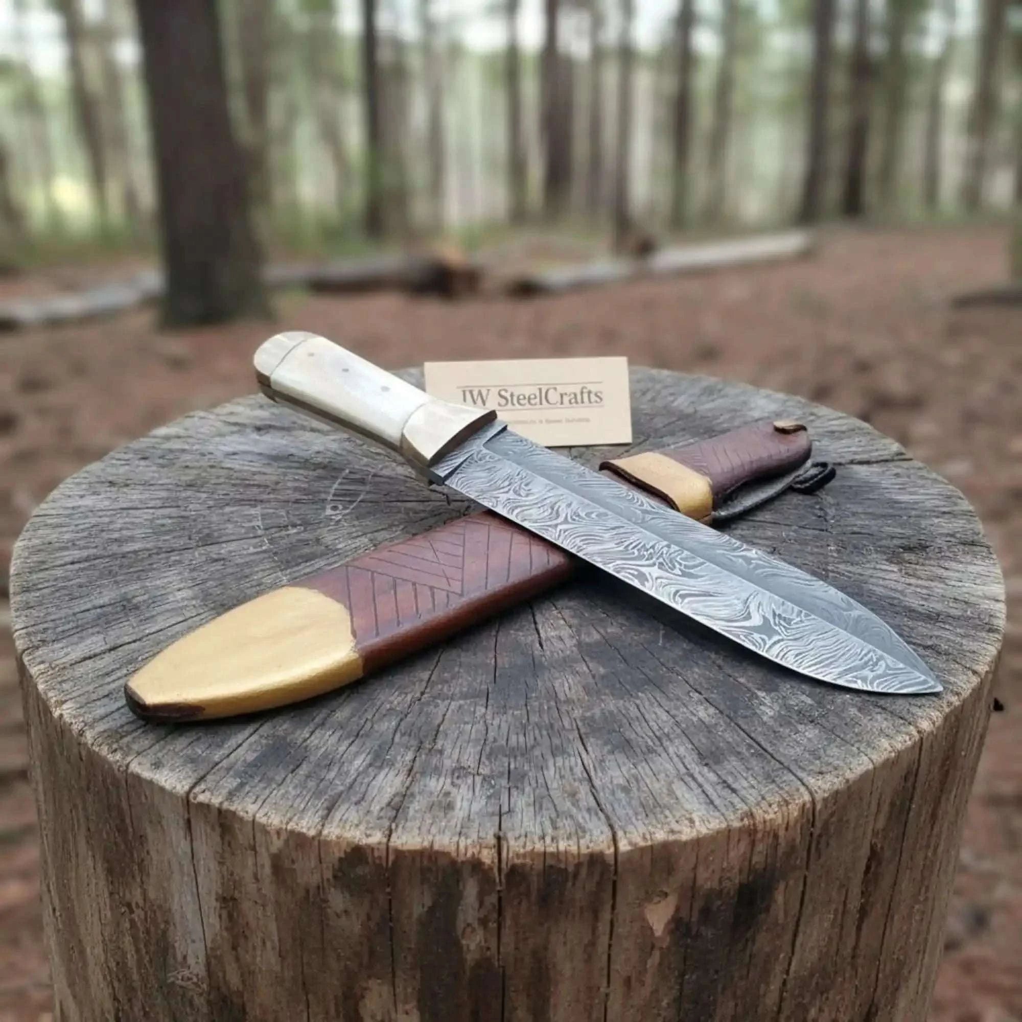 Palmarius Outdoors Handmade Persian Style Damascus Dagger with Camel Bone Handle & Wooden Scabbard 