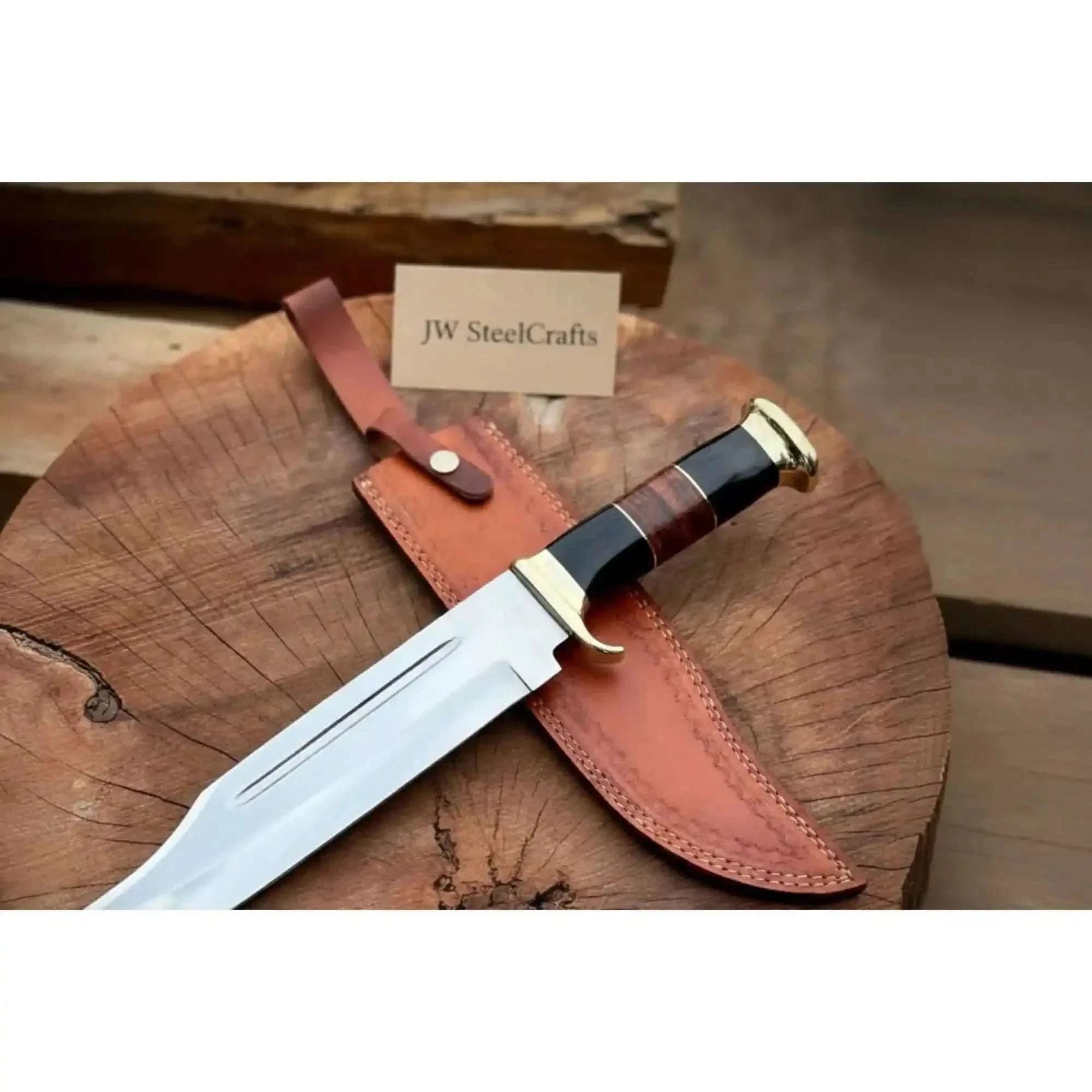 Palmarius Outdoors Handmade Dundee Bowie Knife -Carbon Steel Blade with resin and leather stacked Handle & Leather Sheath Bowie Knife