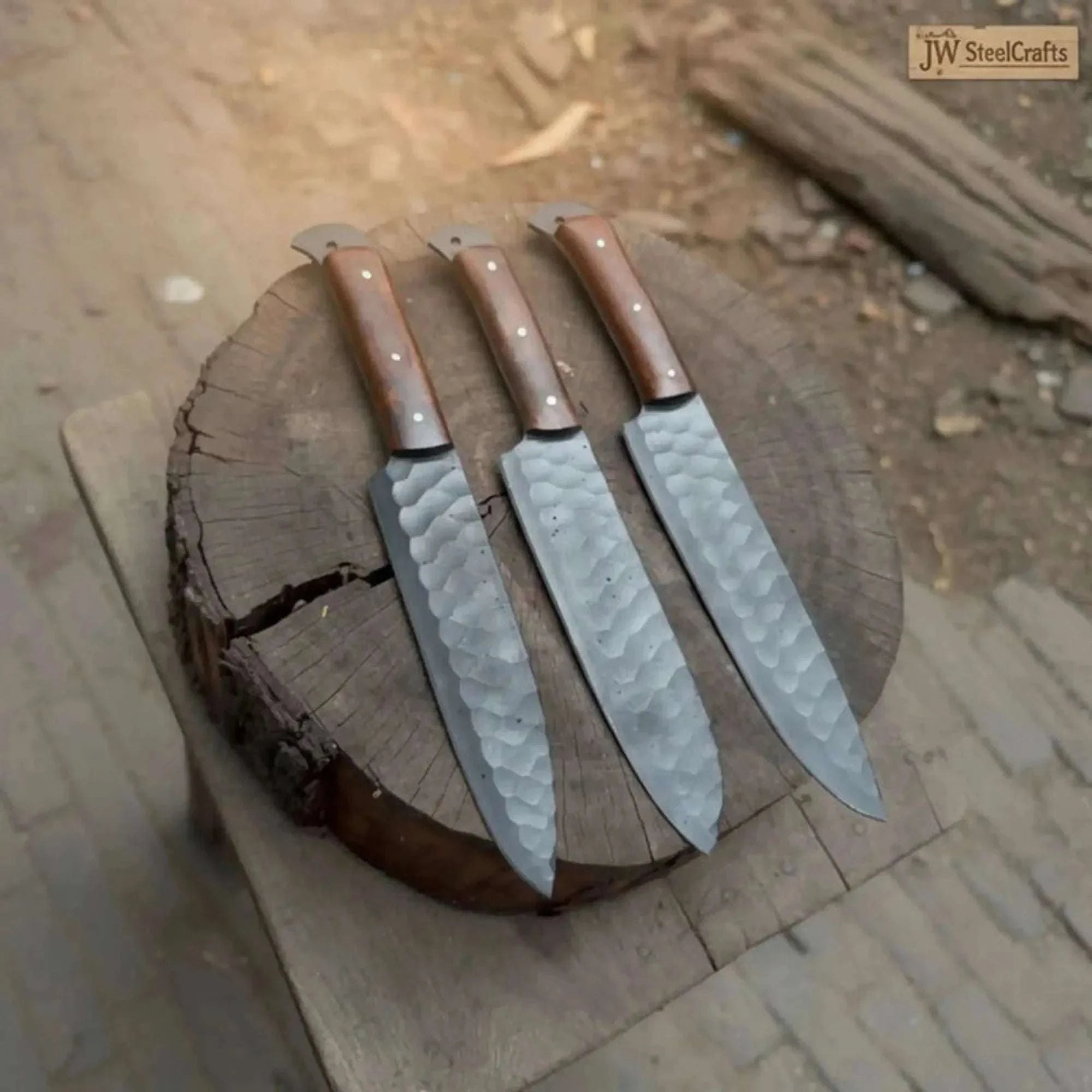 Palmarius Outdoors Chef Knife French Pattern Hammered Finish Blade Wooden Handle Kitchen Knife Set 
