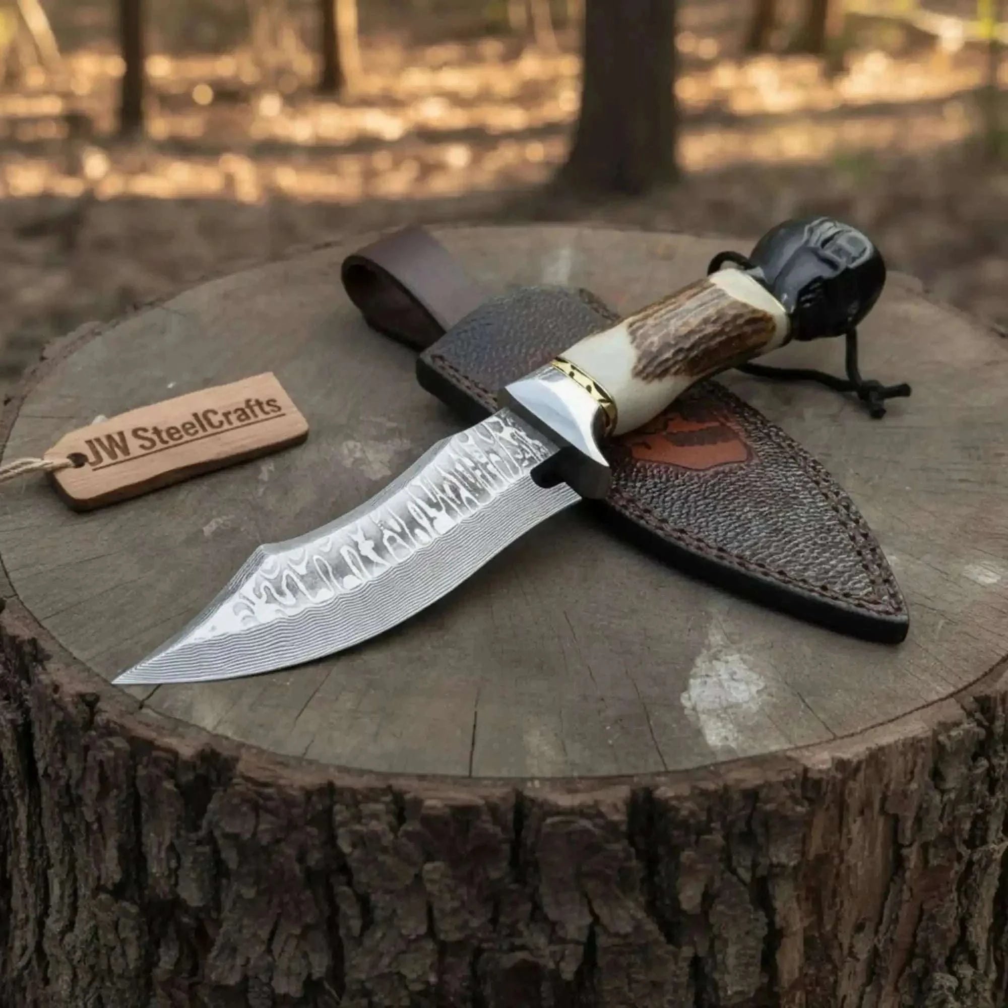 Palmarius Outdoors Premium Hunting Knife Damascus Steel 5” Fixed Blade Custom Handle Outdoor Knife with Sheath 