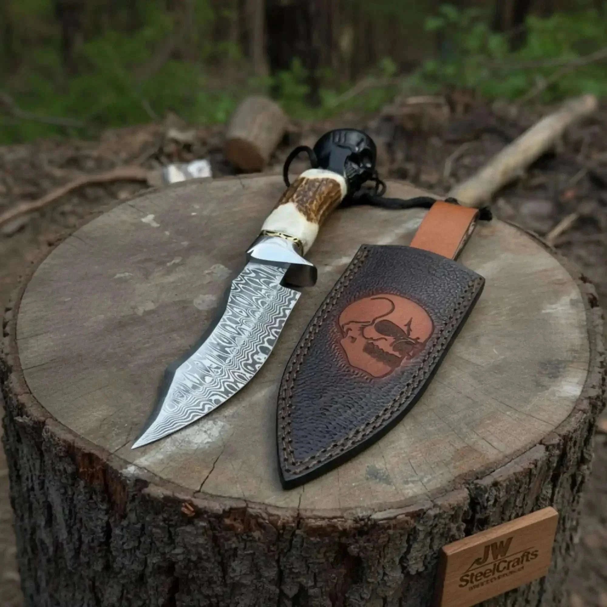 Palmarius Outdoors Premium Hunting Knife Damascus Steel 5” Fixed Blade Custom Handle Outdoor Knife with Sheath 