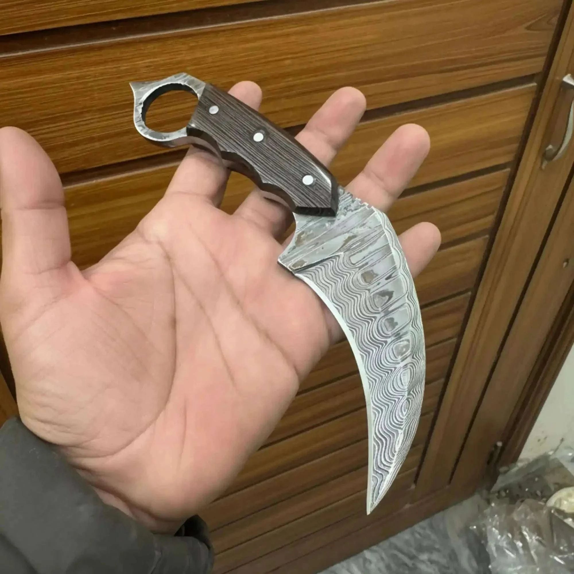Palmarius Outdoors Talon Curve Utility Knife Hawkbill Blade Ring Handle Damascus Fixed Blade Karambit Knife