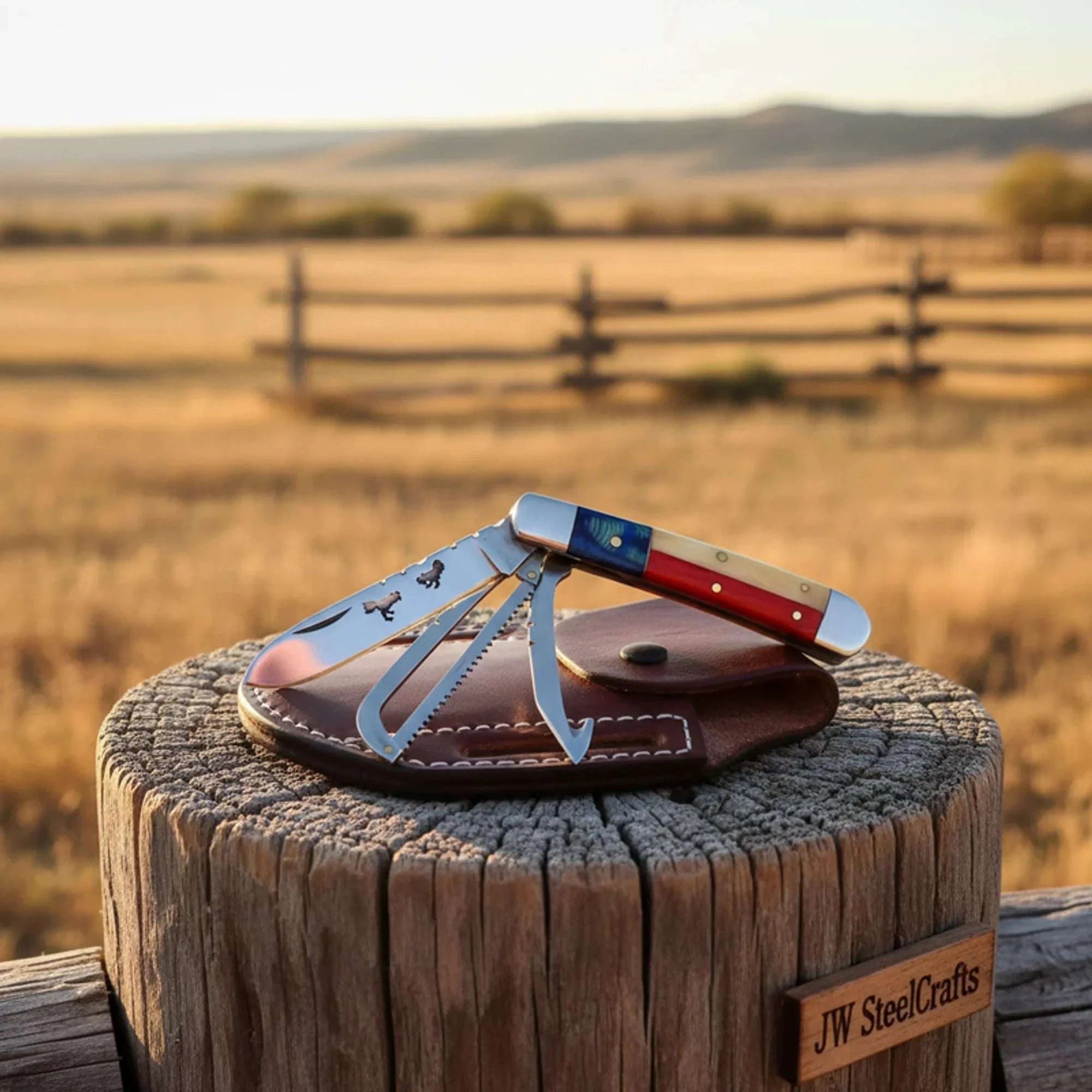 Palmarius Outdoors Premium Utility Trapper Knife with Texas Flag Handle Folding Knife