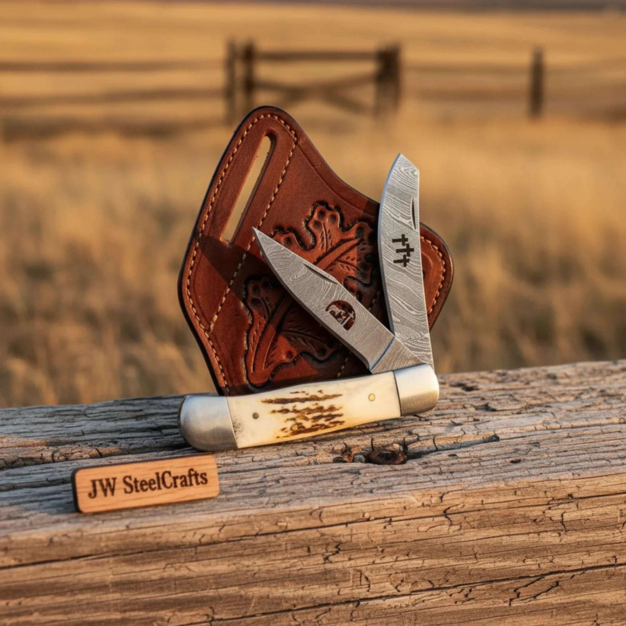Palmarius Outdoors Praying Cowboy Trapper Knife with Stag Horn Handle Folding Knife