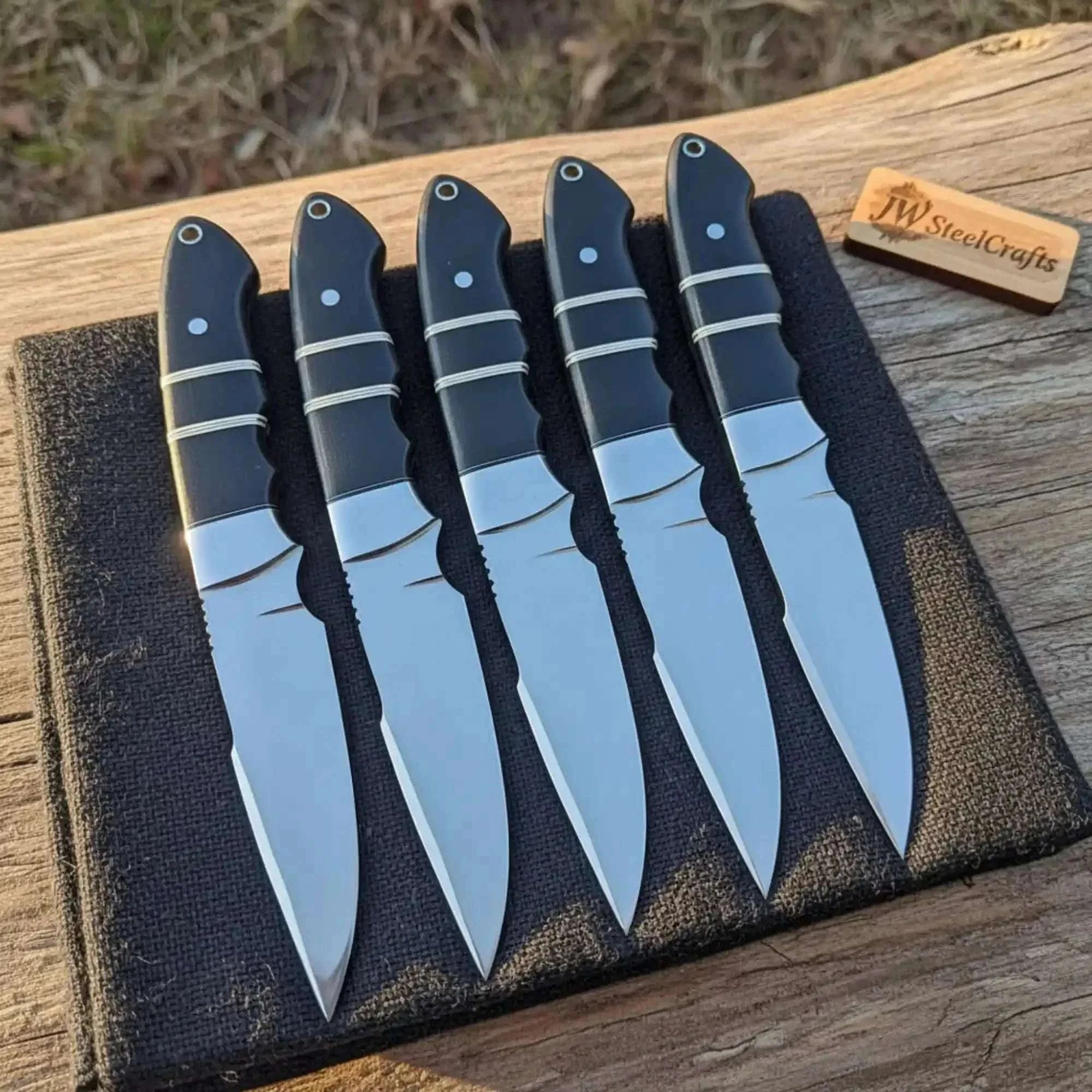 Palmarius Outdoors Handmade Full Tang Blades Hunting Knife Set 6-Piece High Carbon Blades with Black Resin Handles 