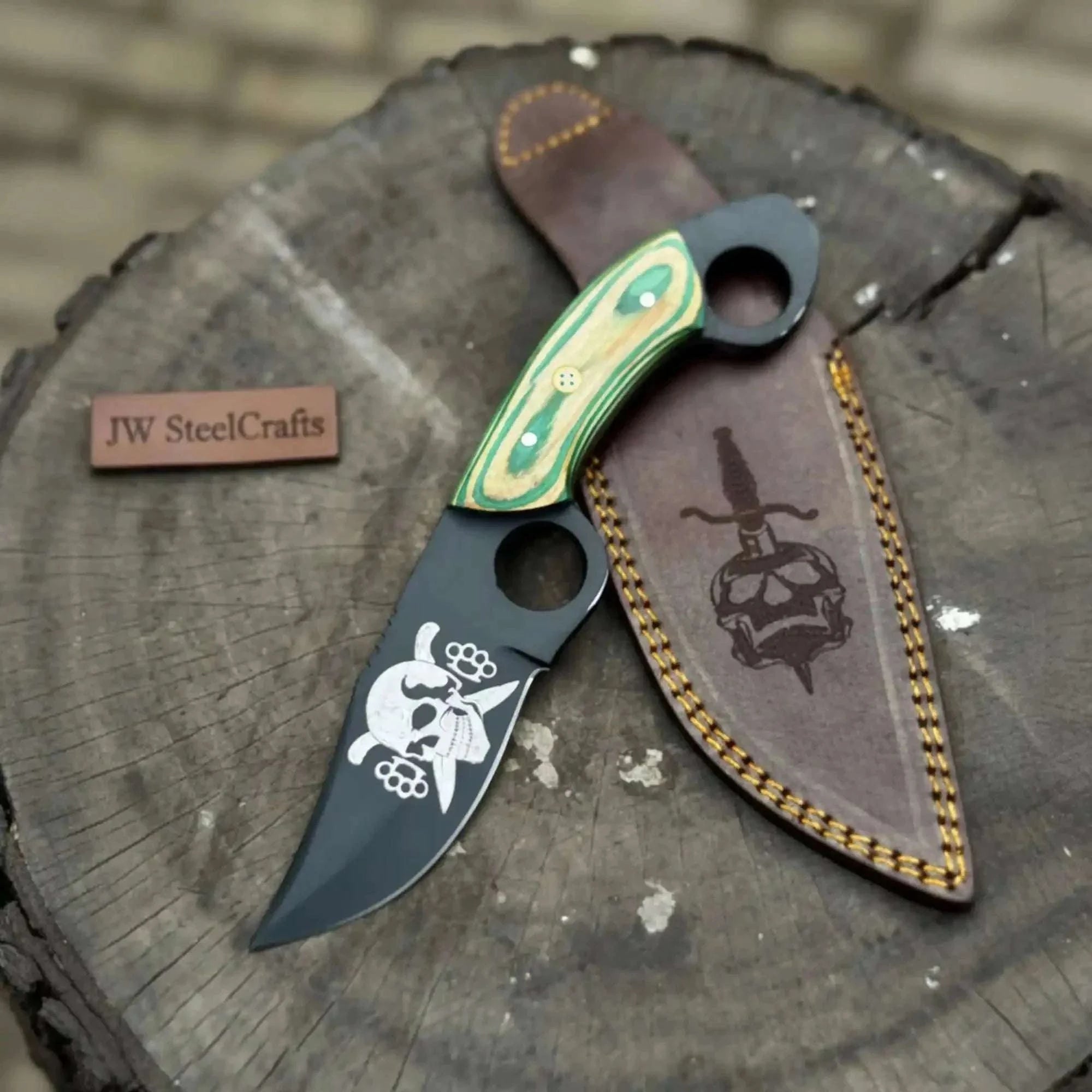 Palmarius Outdoors Handmade Karambit Utility Knife 7.5-Inch Curved Blade with Green Pakka Wood Handle Karambit Knife