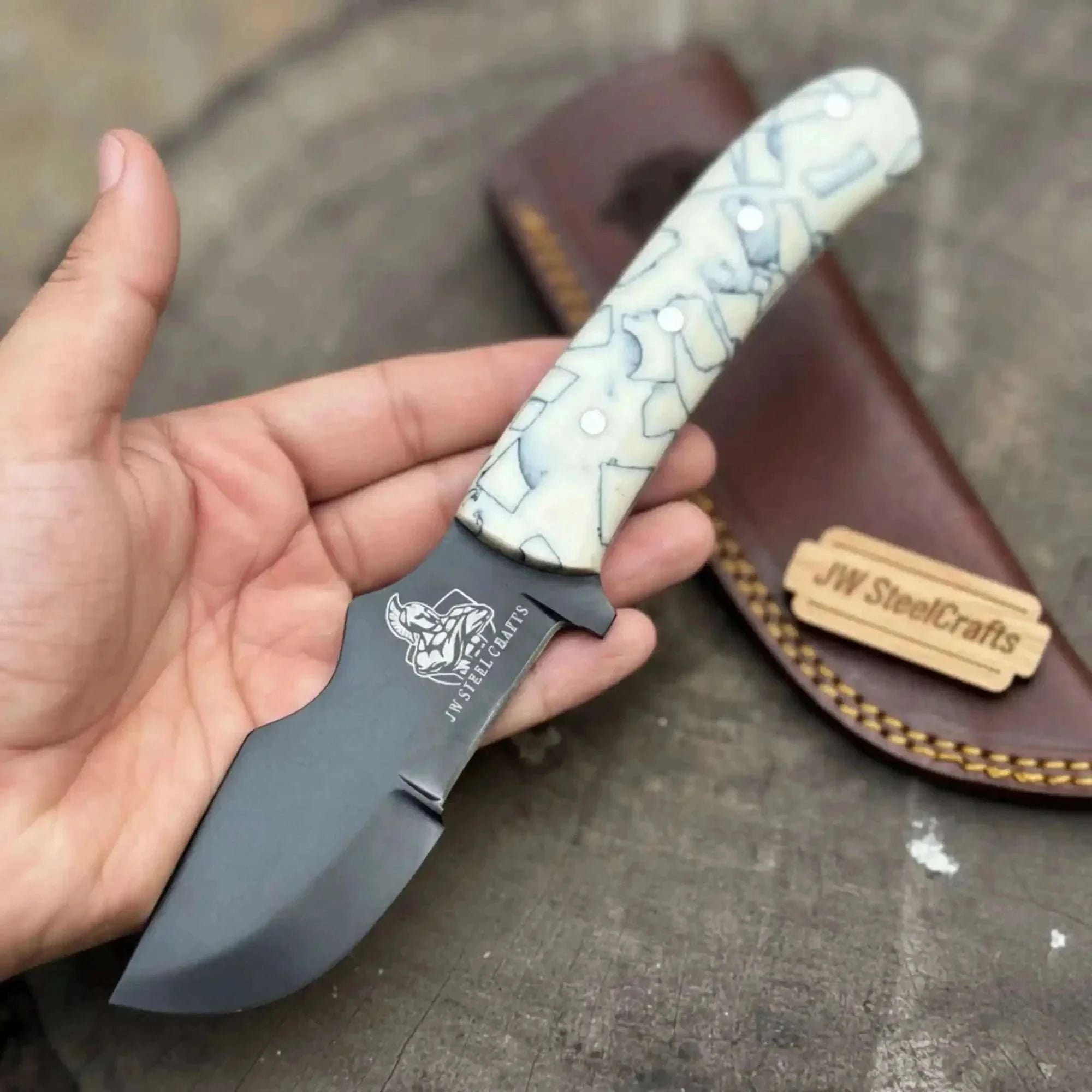 Palmarius Outdoors Handmade Compact Skinner Knife 8-Inch Full Tang Tracker Knife with Powder-Coated Blade Skinner Knife
