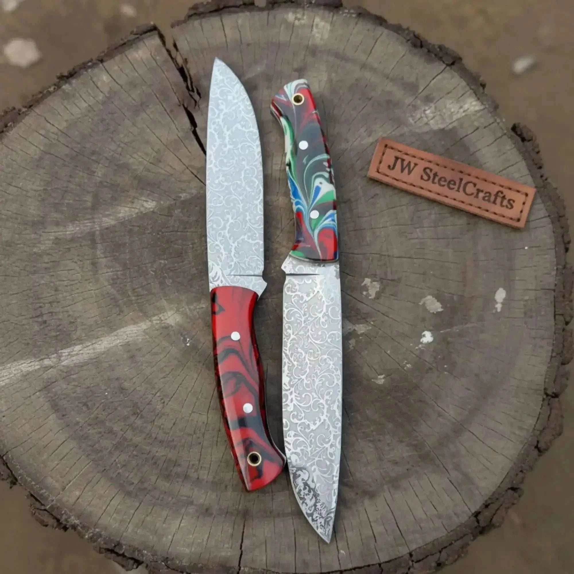 Palmarius Outdoors Handmade Acid Etched Hunting Knife Set 2-Piece 8-Inch Etched Blades Hunting Knife