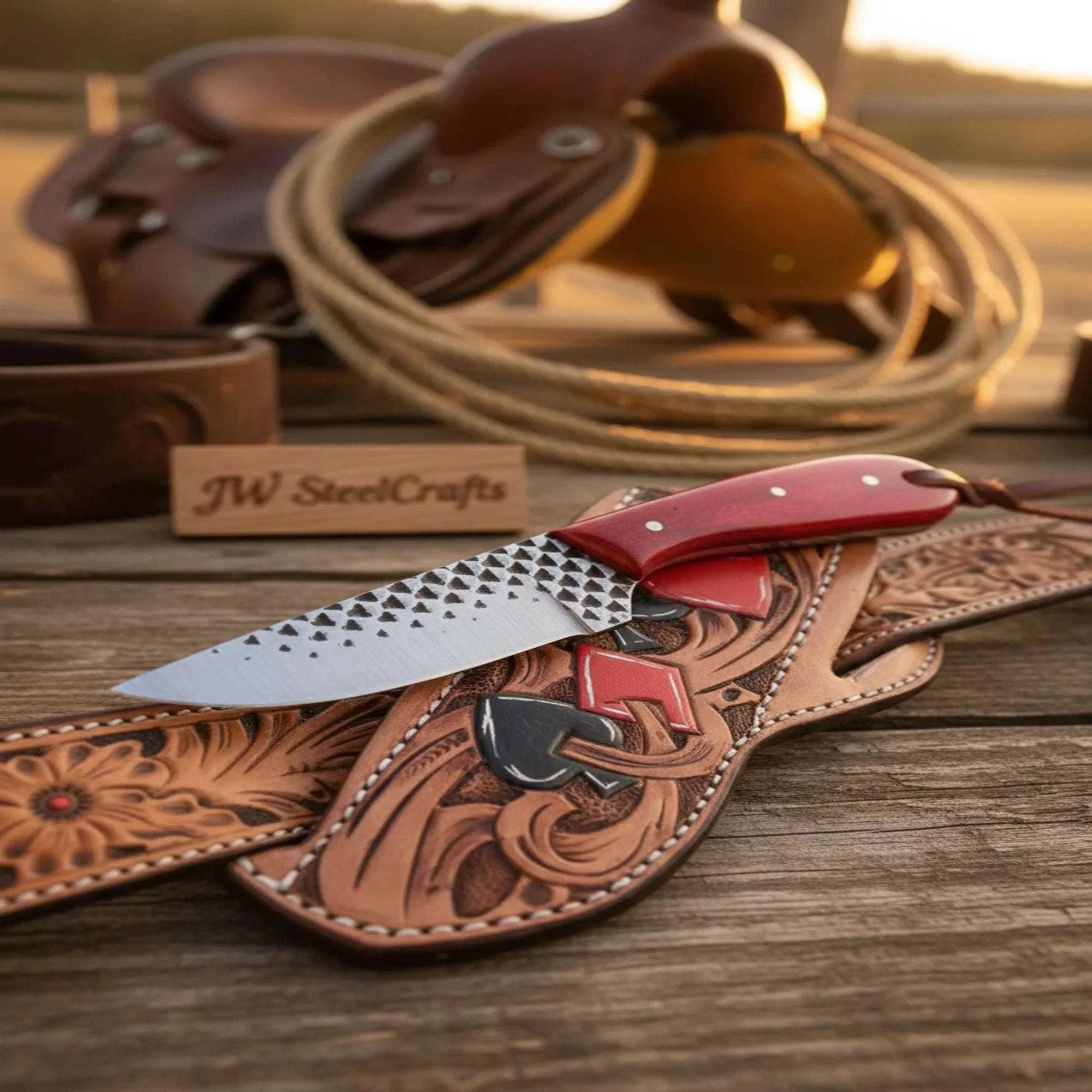 Palmarius Outdoors Rasp Steel Western Skinner with Red Micarta Handle Skinner Knife