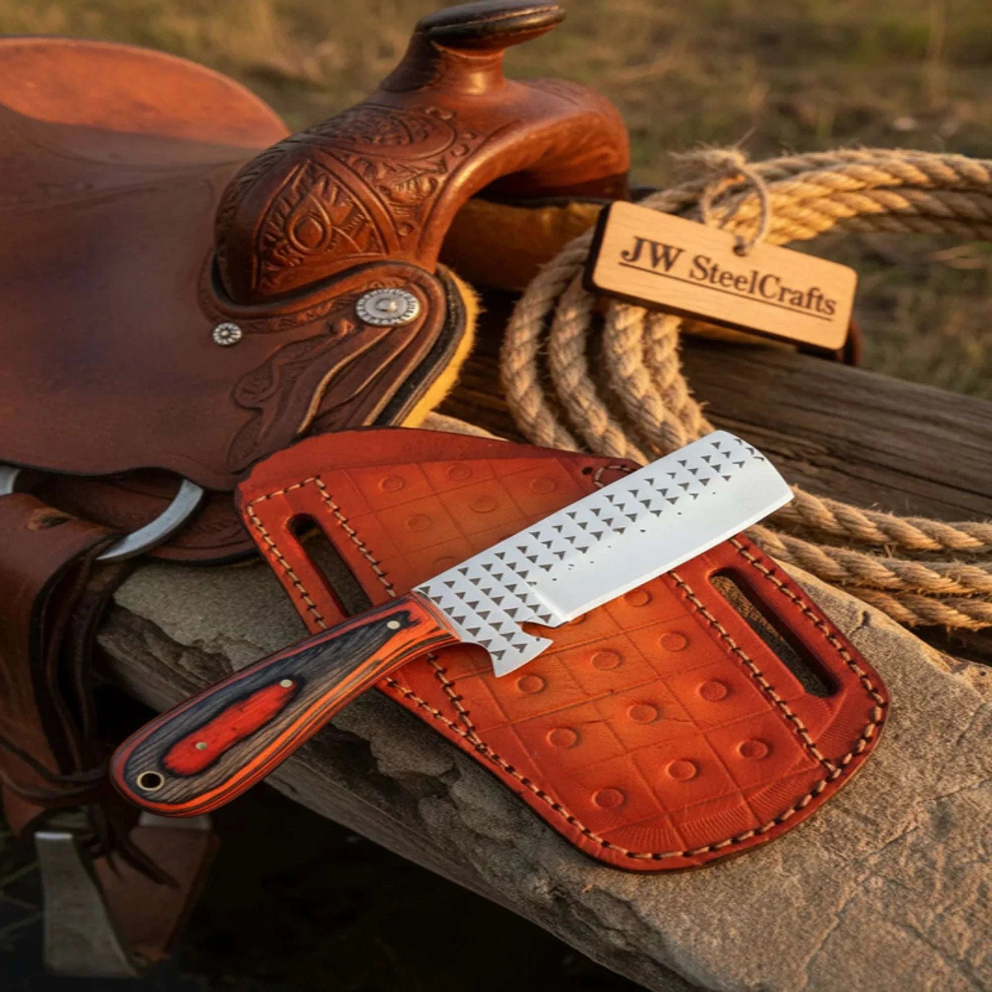 Palmarius Outdoors Farrier Rasp Cowboy Knife with Multicolor Laminated Wood Handle Hunting Knife