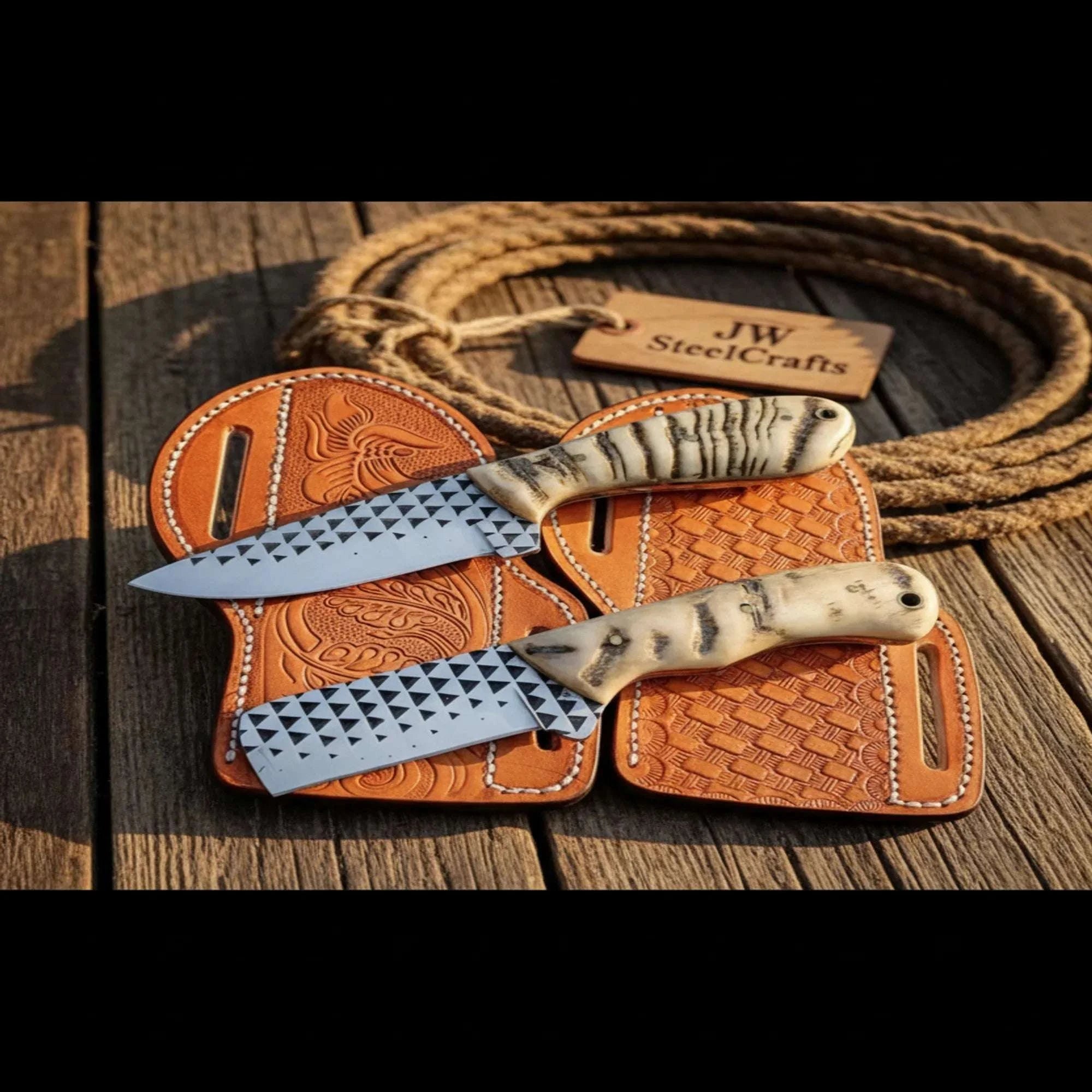 Palmarius Outdoors Skinner & Bull Cutter Rasp Combo with Ram Horn Handles Skinner Knife