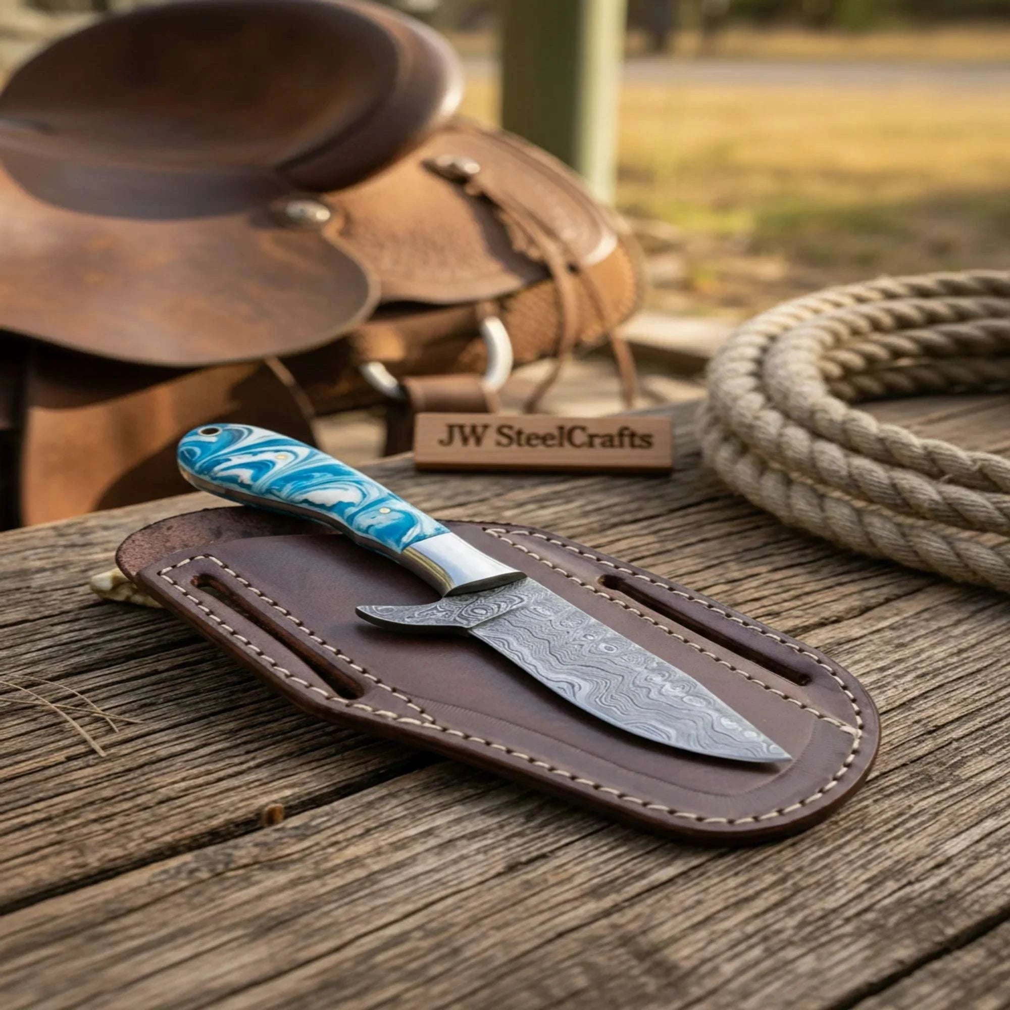 Palmarius Outdoors Sub-Hilt Crossdraw Tracker with Blue Swirl Resin Handle Hunting Knife