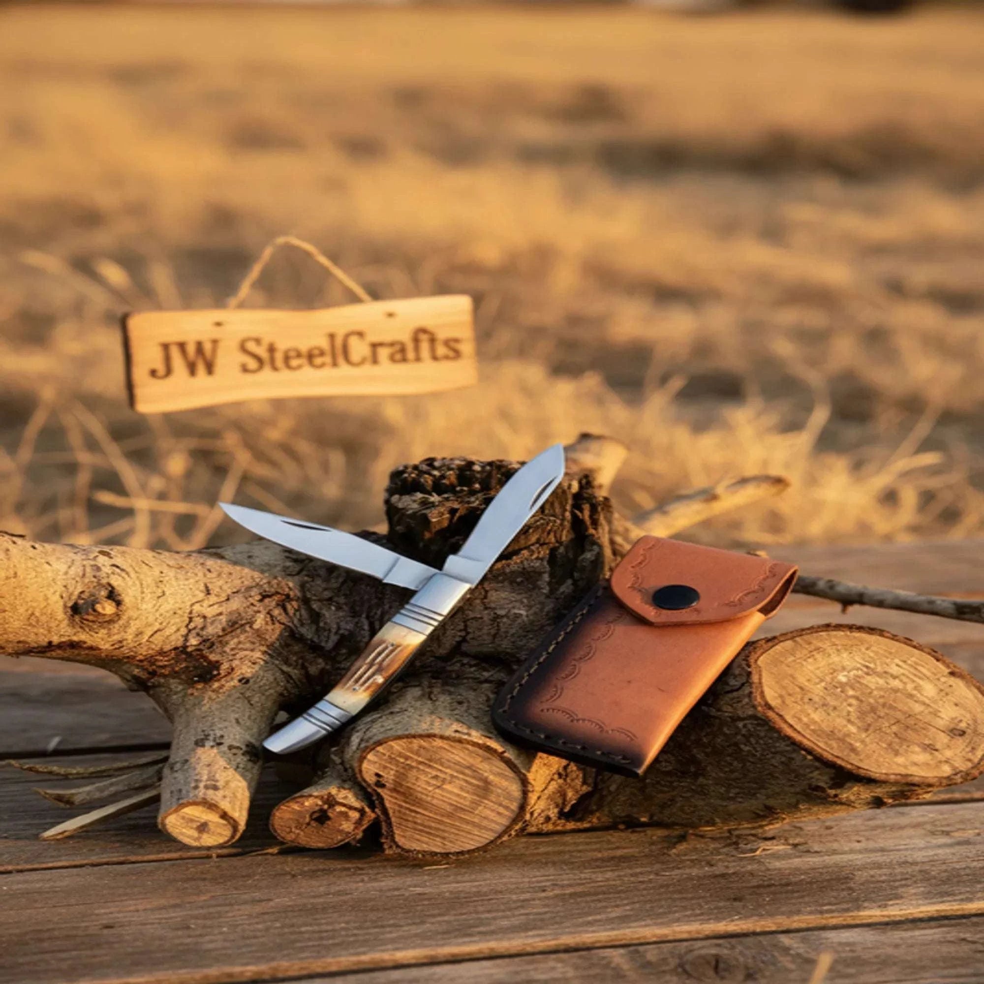 Palmarius Outdoors Two-Blade Trapper Knife with Synthetic Stag Horn Handle Folding Knife