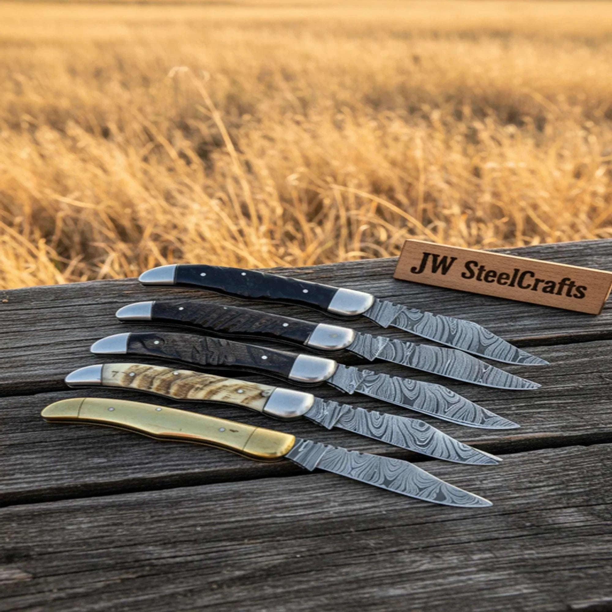 Palmarius Outdoors Laguiole-Style Folder Set with Damascus Blades Folding Knife