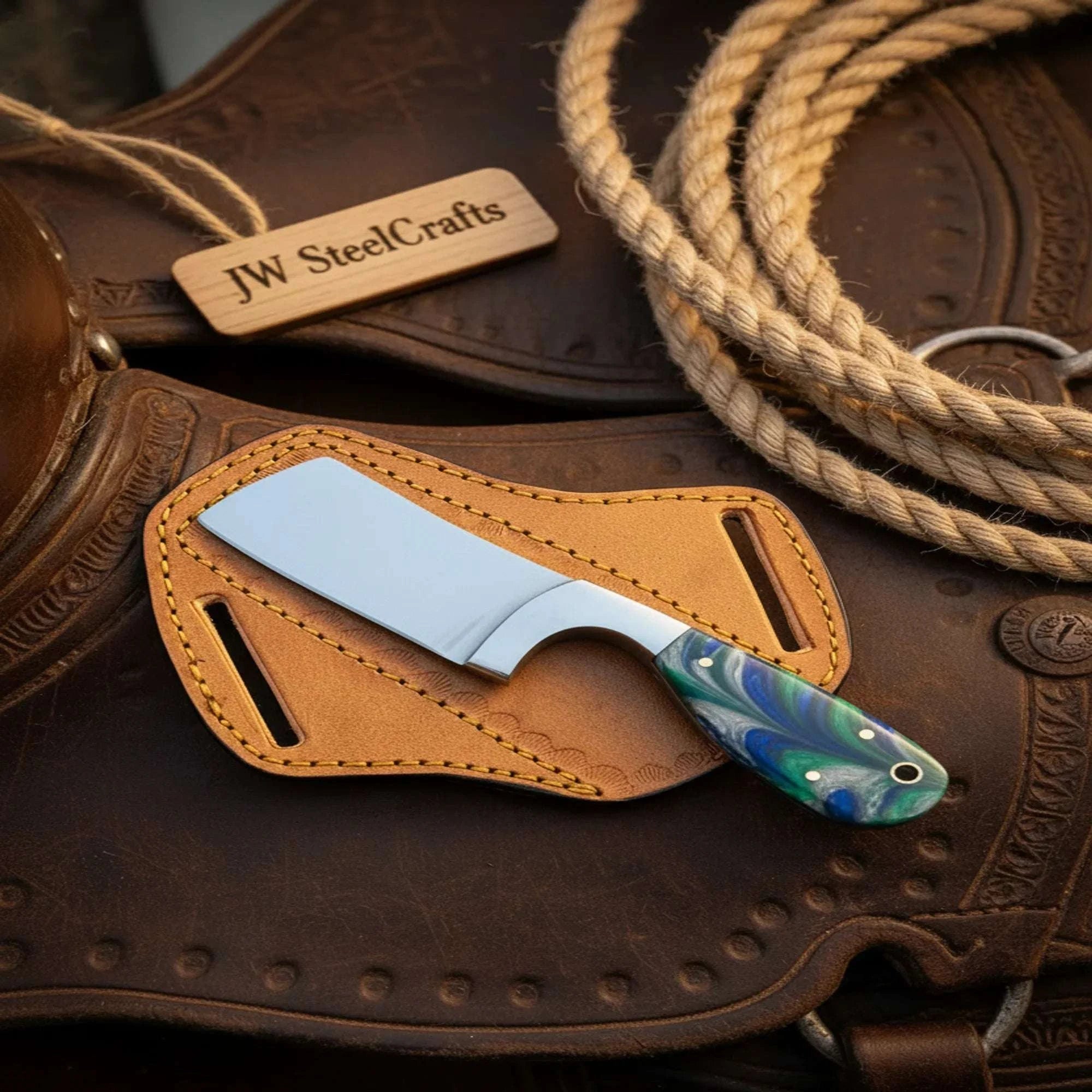 Palmarius Outdoors Carbon Steel Mini Cleaver Knife 7" with Resin Handle 