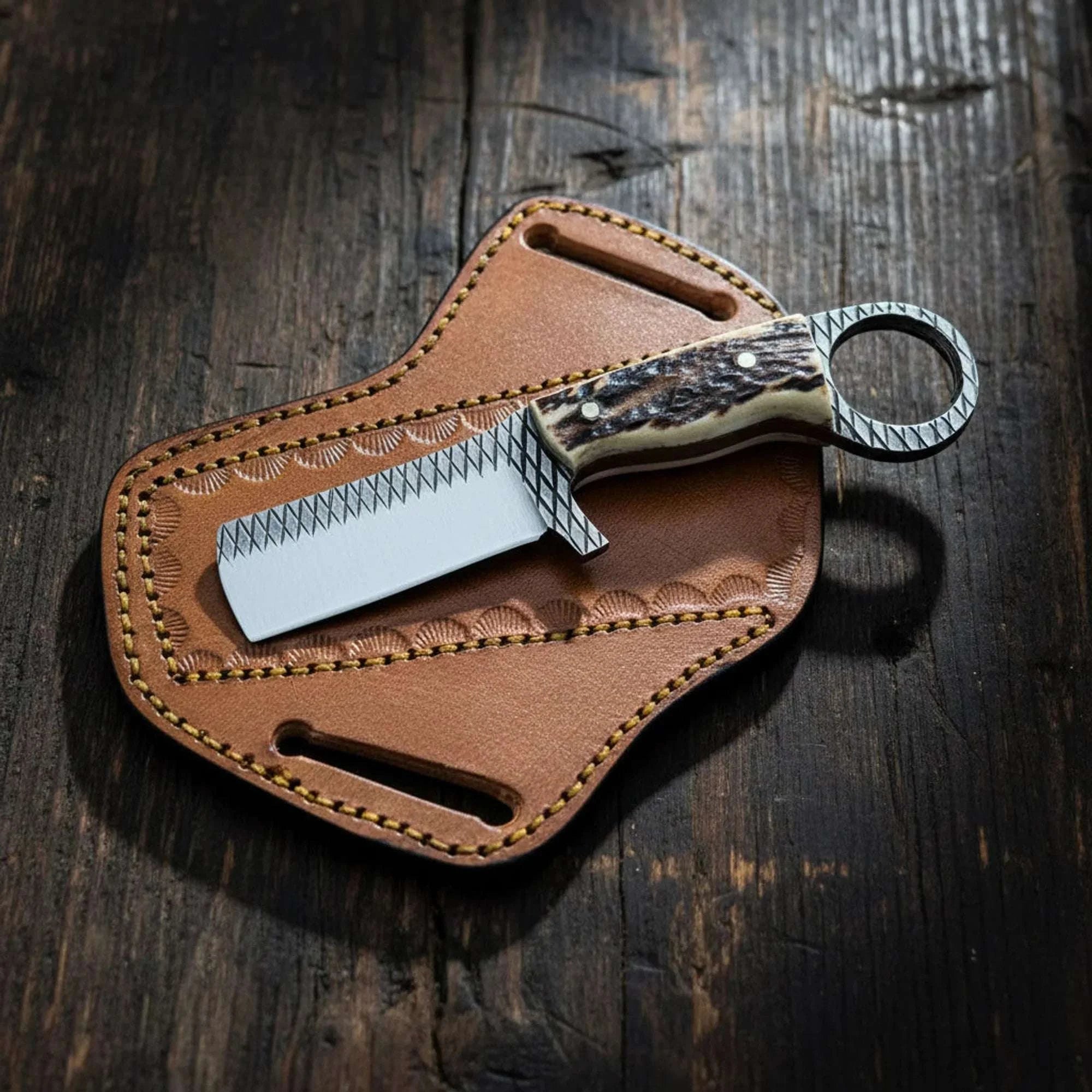 Palmarius Outdoors Handmade Rasp Steel Karambit Hunting Knife 7" with Stag Horn Handle & Leather Sheath 