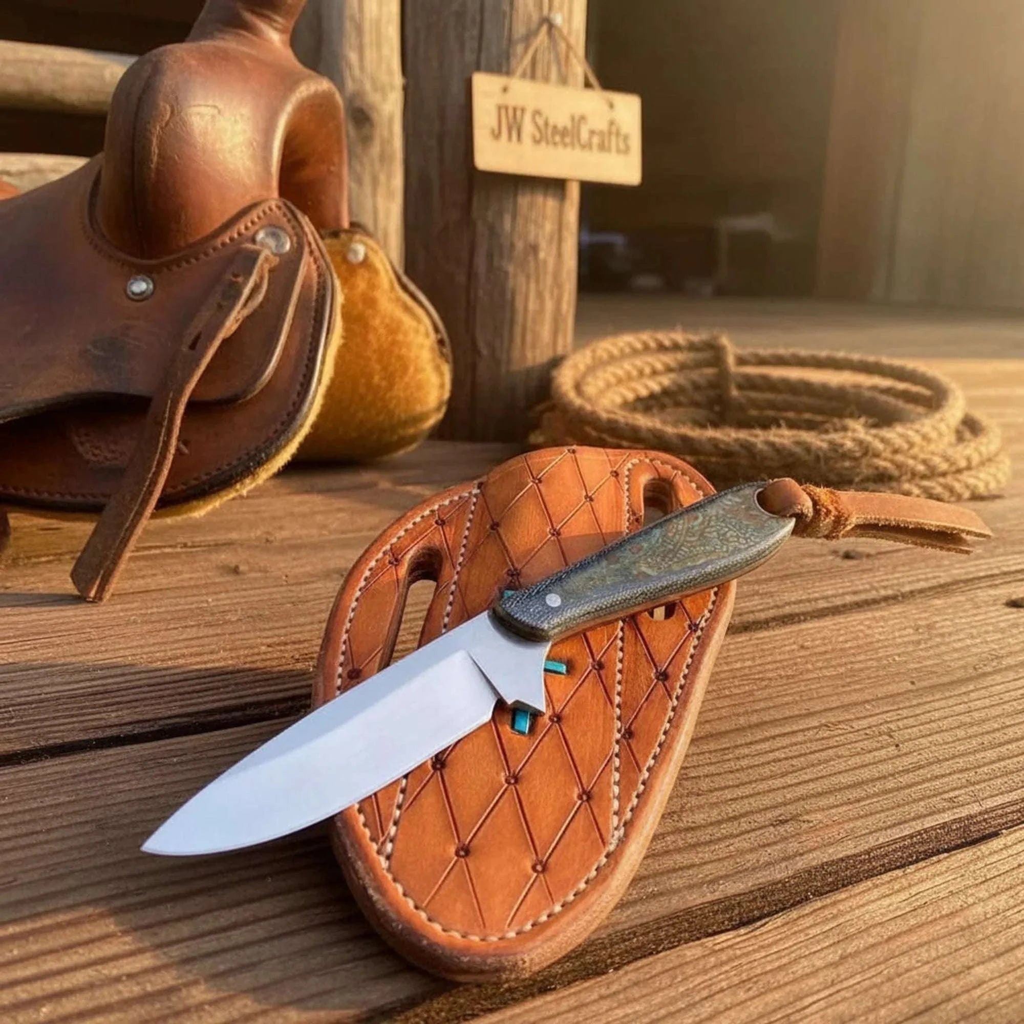 Palmarius Outdoors Custom Drop-Point Skinner Knife with High Polish Carbon Steel Blade Hunting Knife
