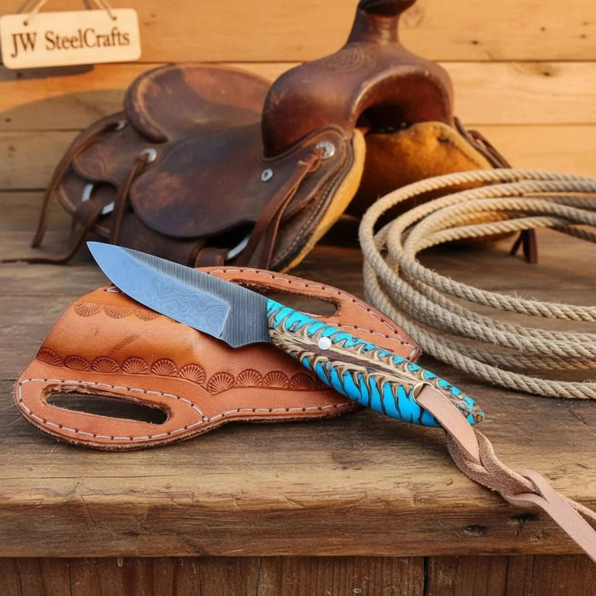 Palmarius Outdoors Turquoise Pine Cone Skinner Knife with Carbon Steel Blade for Hunting Skinner Knife