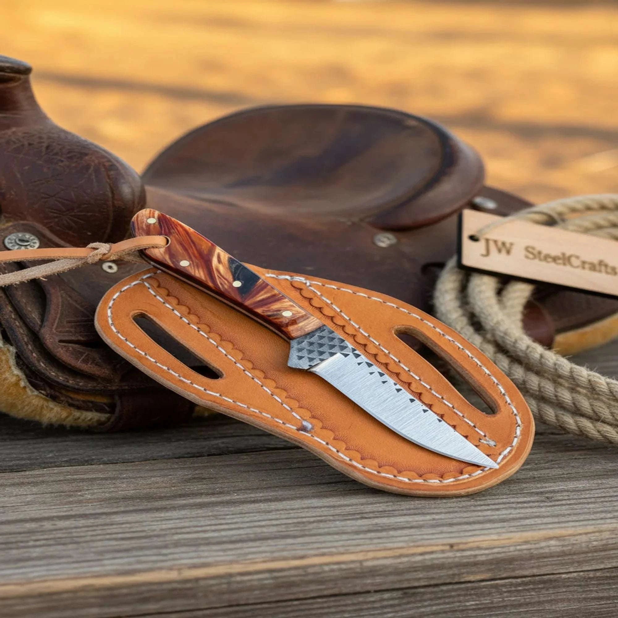 Palmarius Outdoors Rasp Steel Old West Knife with Multicolor Resin Handle and Drop Point Blade Hunting Knife