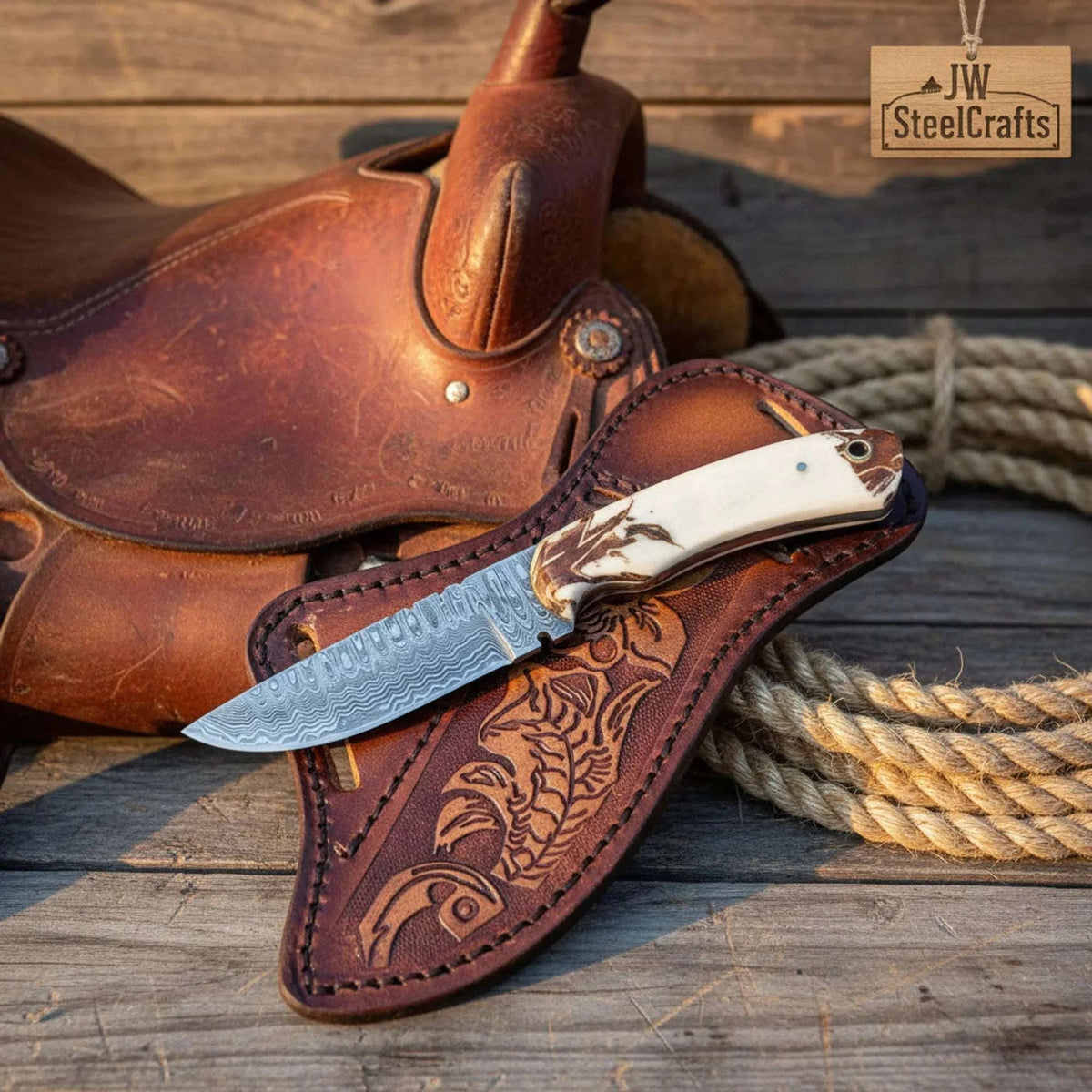 Palmarius Outdoors Homestead Trail Cowboy Skinner Knife 8" with white bone handle cowboy knives