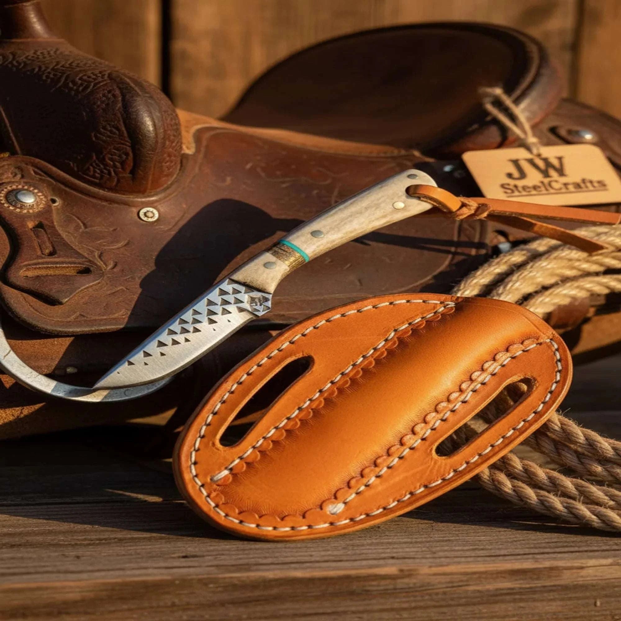 Palmarius Outdoors Handmade Farrier Cowboy Bull Cutter Knife 6" Full Tang Rasp Steel Blade 