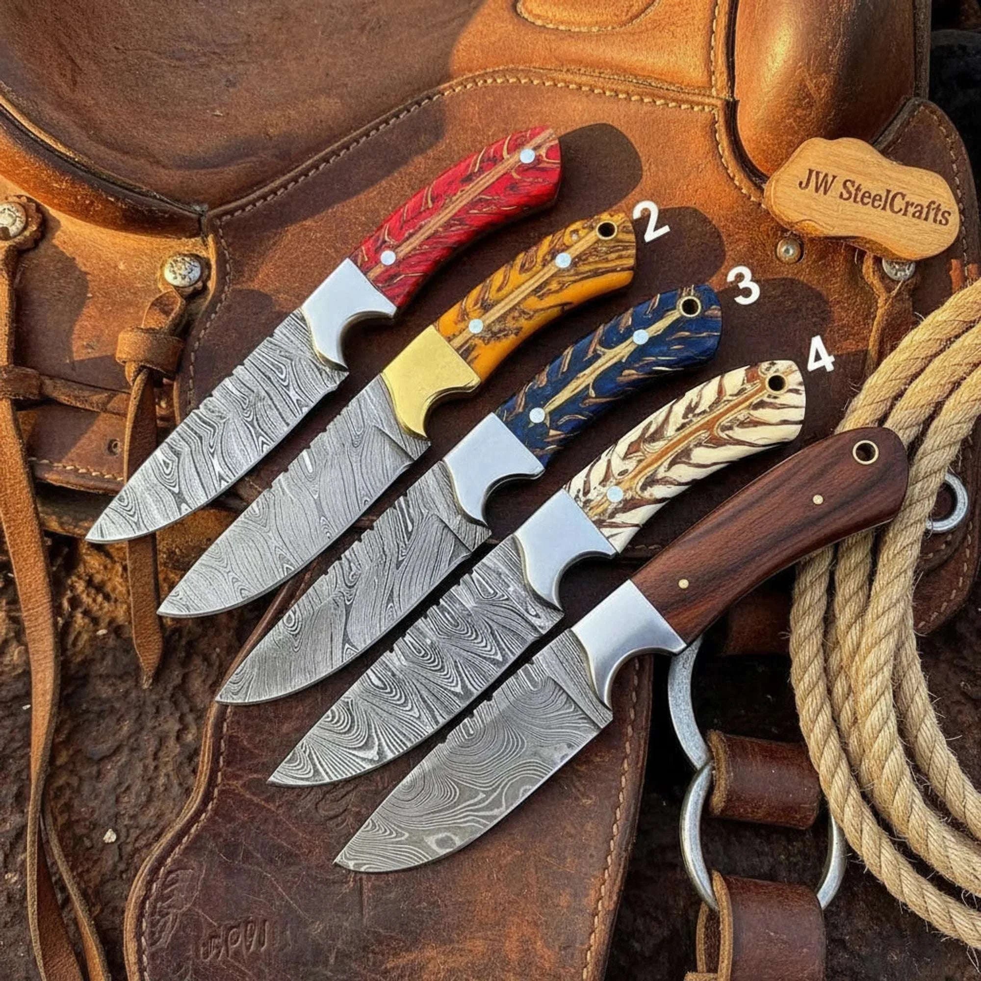Palmarius Outdoors Cowboy Hunter Knife Set with Pinecone and Tali Wood Handles Hunting Knife