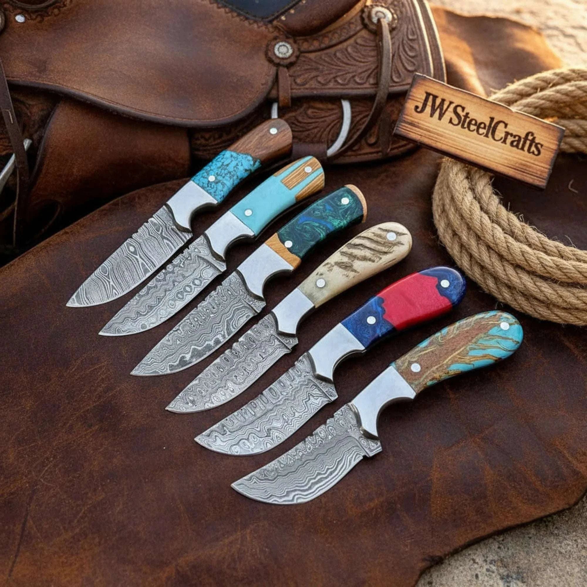 Palmarius Outdoors Prairie Palette Skinner Knife set of 6 Multi Color Resin Handle Steel Bolster Full Tang Skinner Skinner Knife