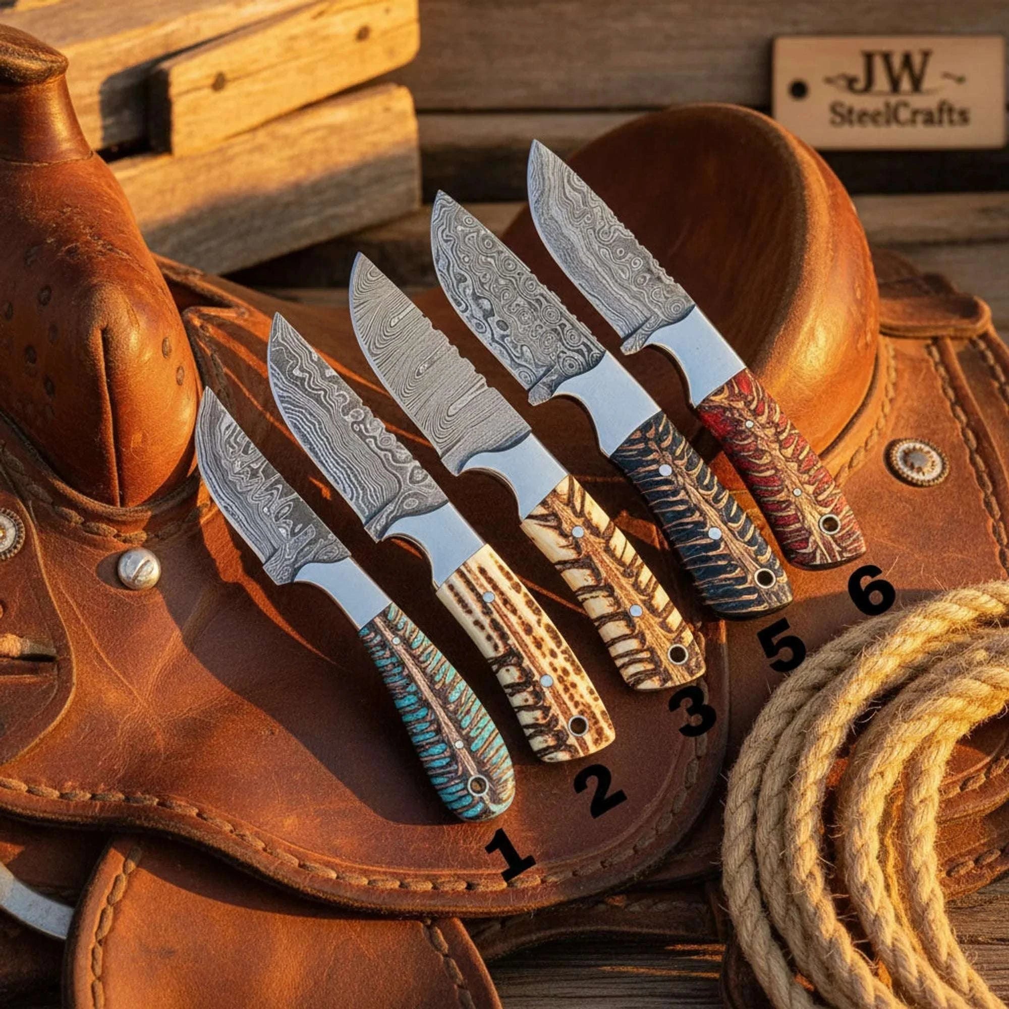 Palmarius Outdoors Buckaroo Knife Set with Multi Color Pinecone Handles Skinner Knife