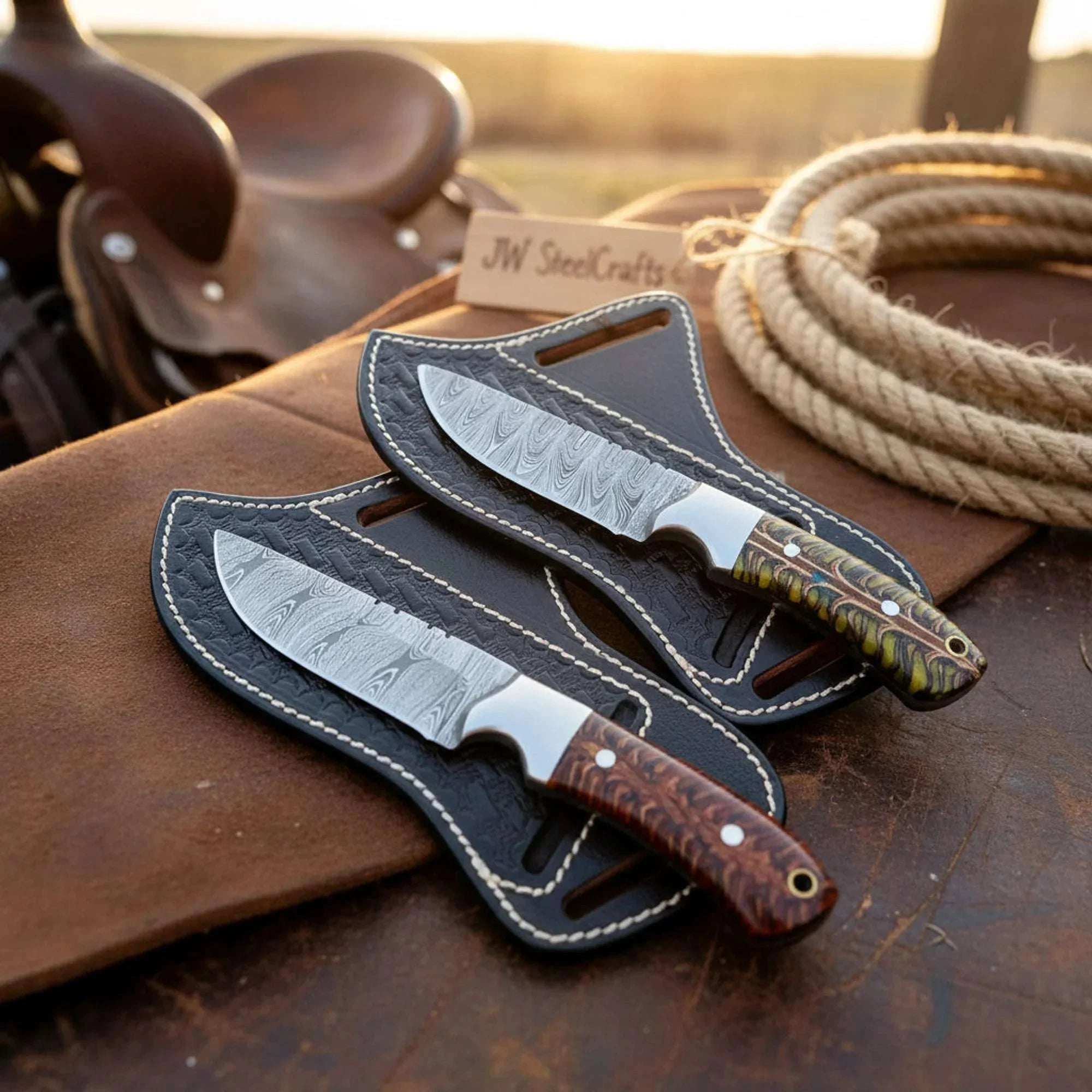 Palmarius Outdoors Pinecone Skinner Knife Duo with Damascus Blades Skinner Knife