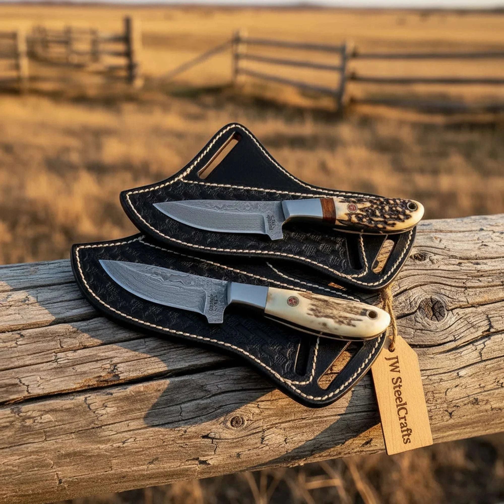 Palmarius Outdoors Staghorn Cowboy Knife Set with Steel Bolsters Hunting Knife