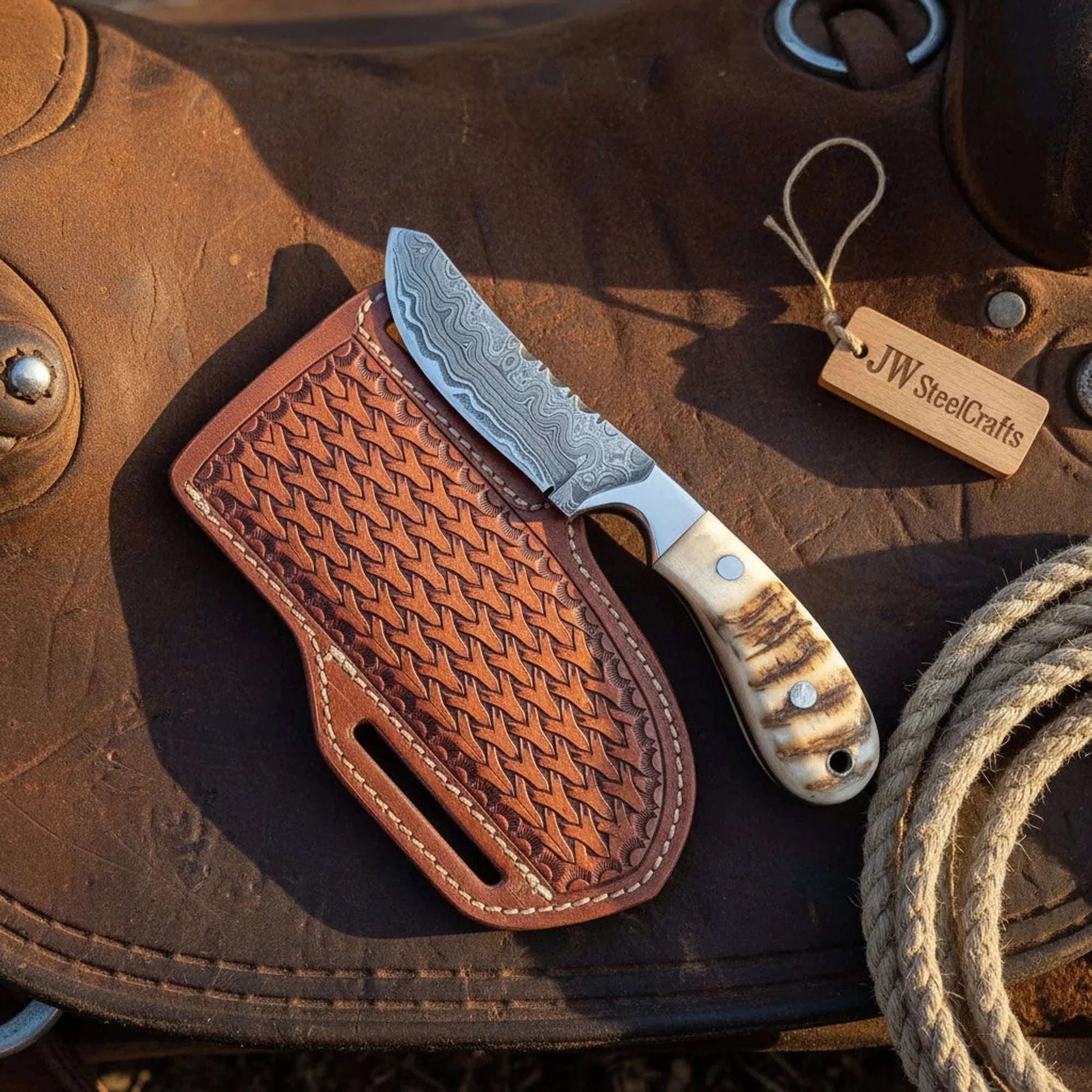 Palmarius Outdoors Crossdraw Cowboy Knife with Ram Horn Handle for Everyday Carry Hunting Knife