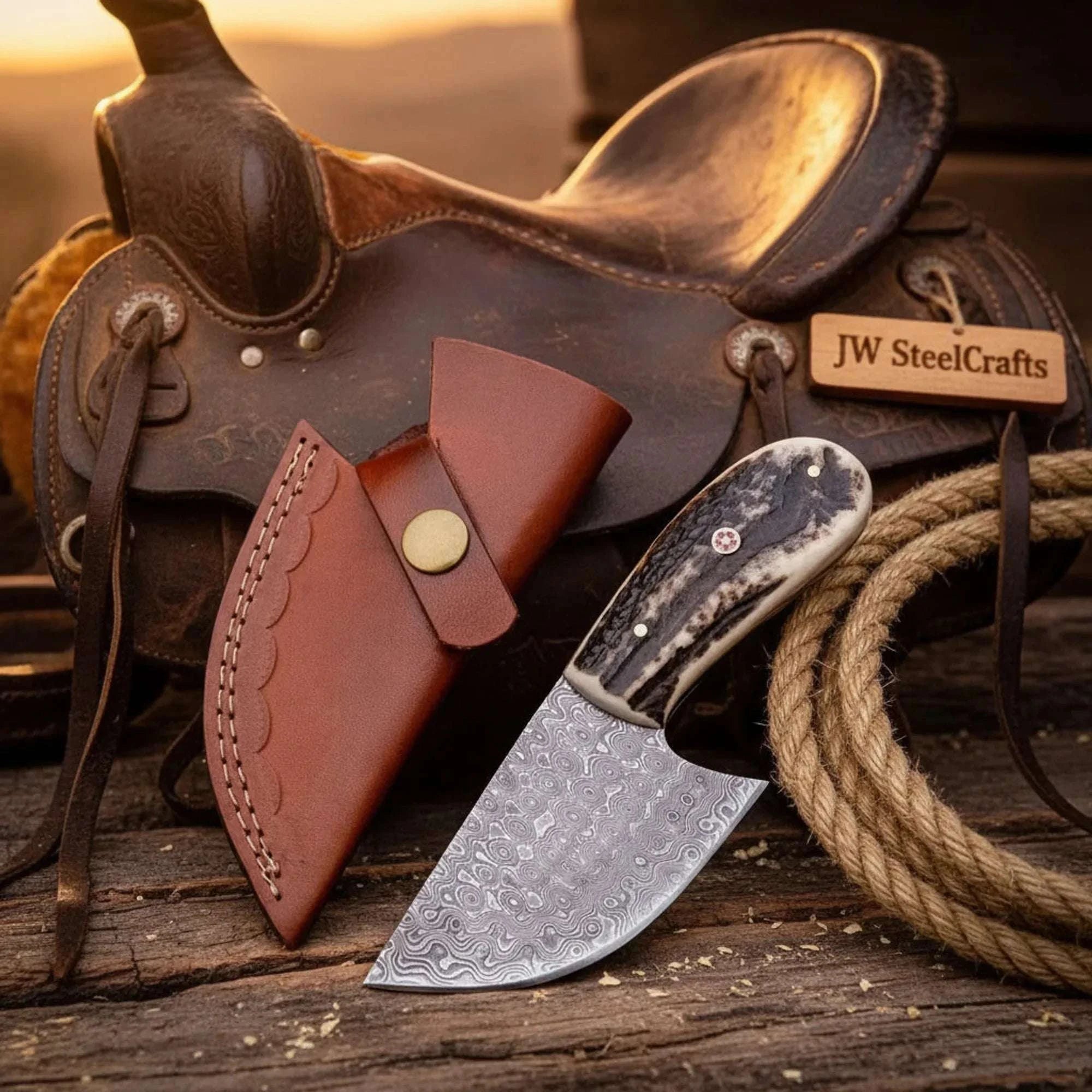 Palmarius Outdoors Stag Antler Cleaver Skinner Knife for Field Dressing and Camp Use Skinner Knife