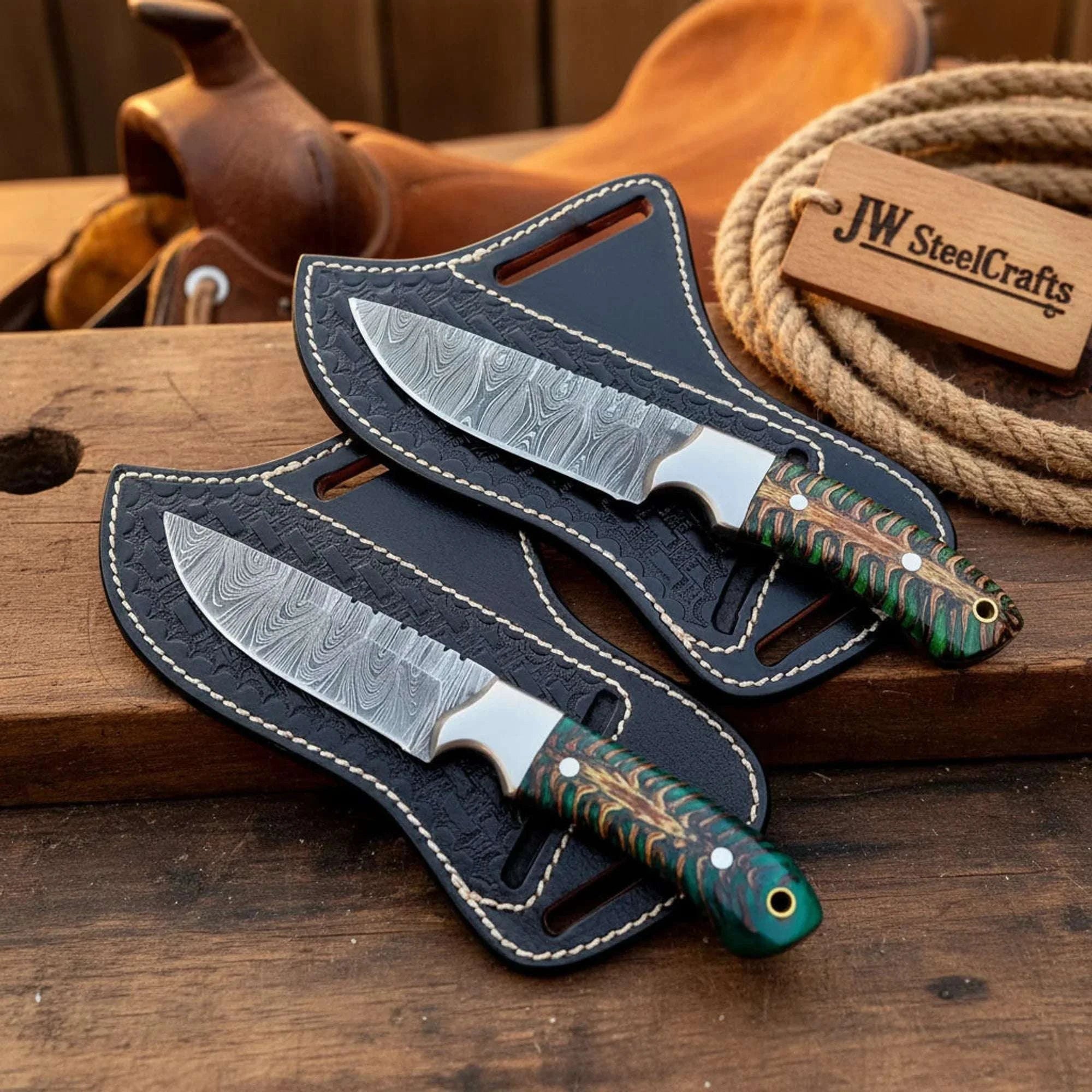 Palmarius Outdoors 2 Piece Pinecone Resin Skinner Knife Set with Green Pinecone Handles Skinner Knife