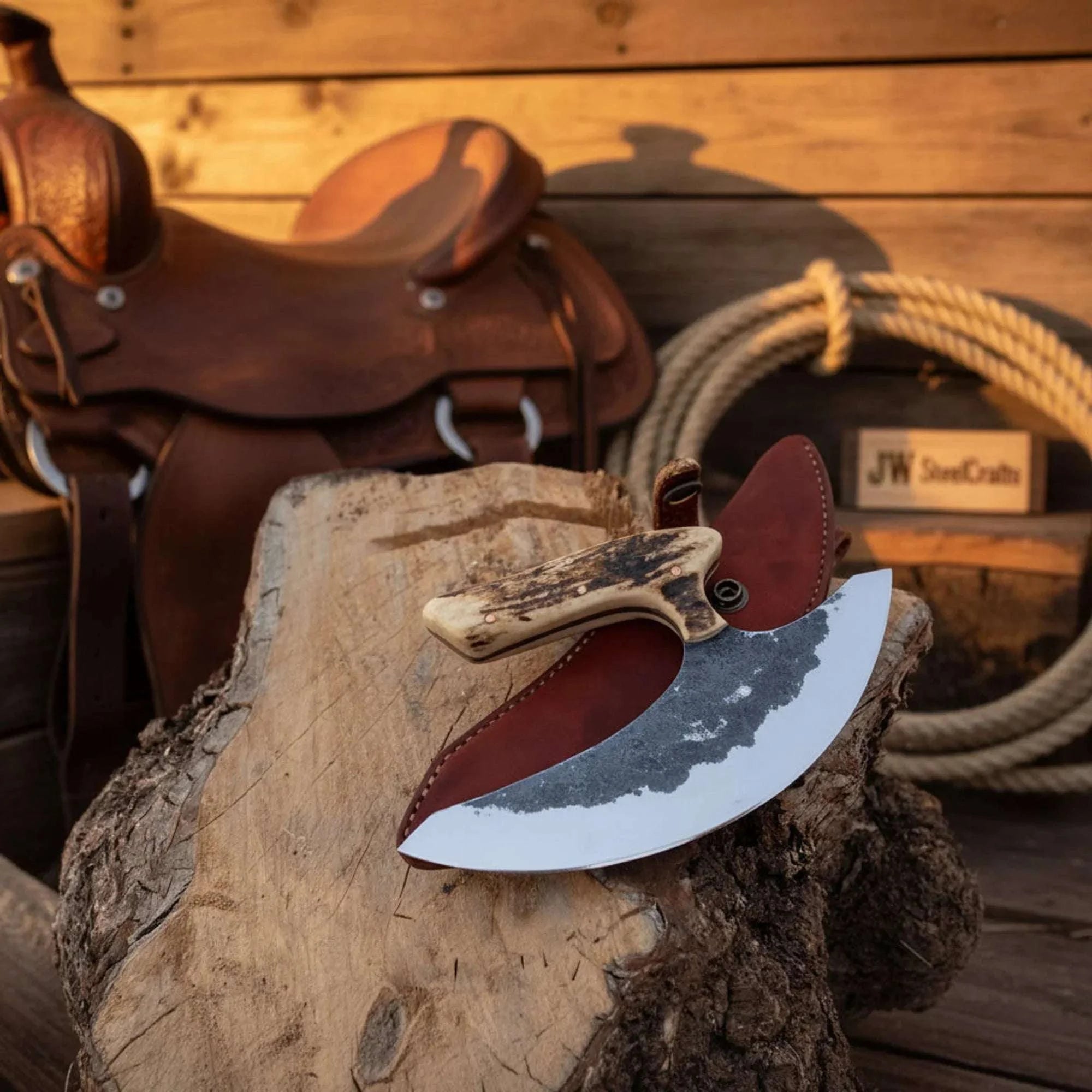 Palmarius Outdoors Dedfish Ulu Knife with Synthetic Stag Horn Handle and Carbon Steel Rocking Blade Ulu knife